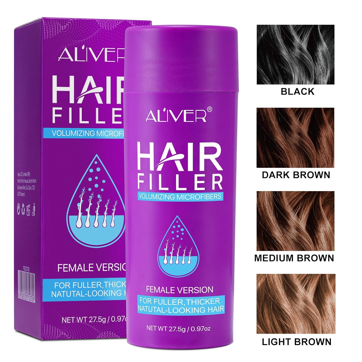 Fibras capilares para adelgazar el cabello para mujeres, color negro, fibras de construcción de cabello de 0.97 oz, oculta instantáneamente la
