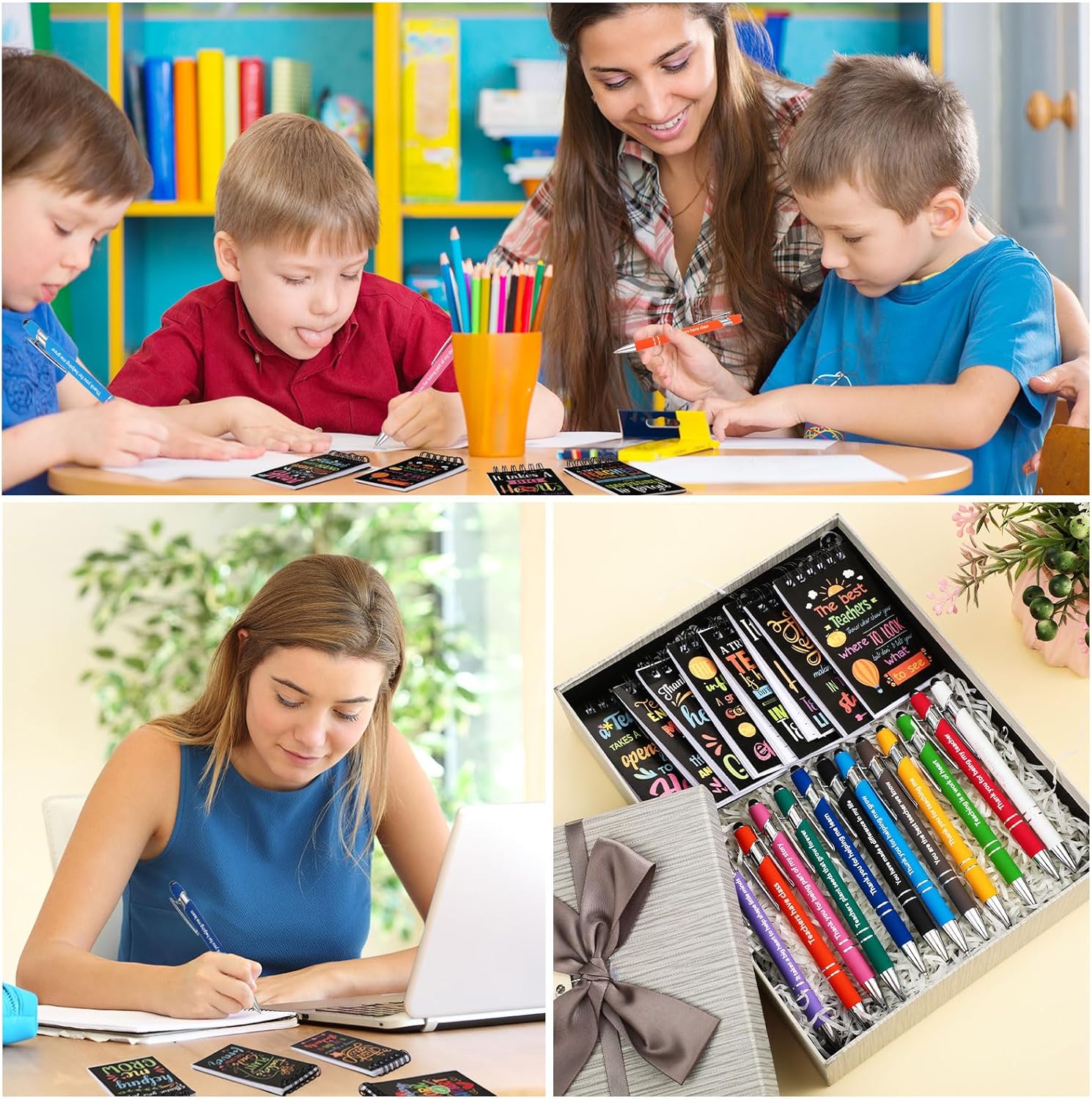 Tisancy Juego de 72 piezas de regalos de agradecimiento para profesores, bolígrafos para profesores, cuadernos motivacionales, blocs de notas