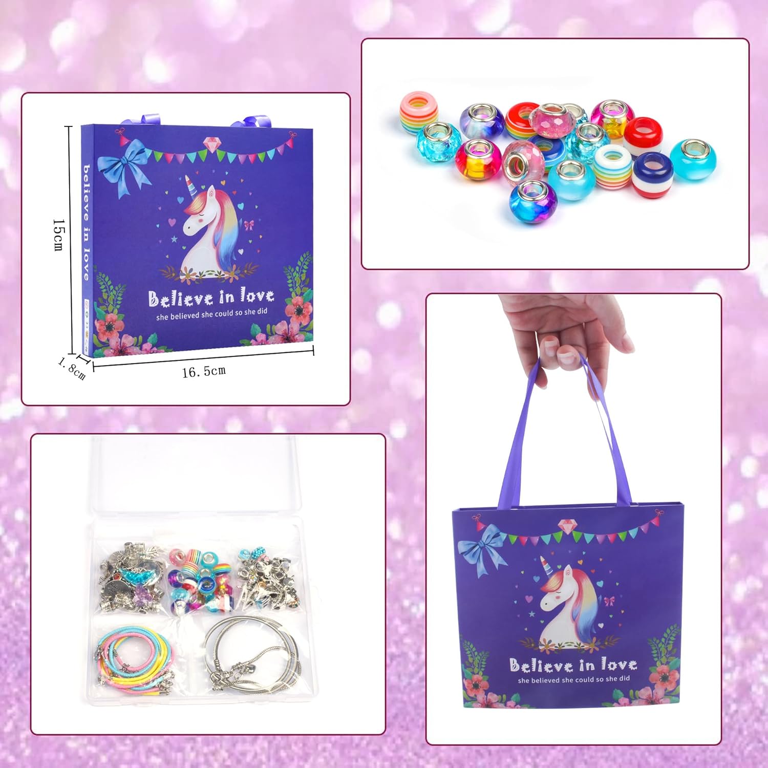 ZQFTZQ Kit de fabricación de pulseras con dijes para manualidades, incluye cuentas, cadenas de serpiente, pulsera de cuentas, unicornio, sirena,