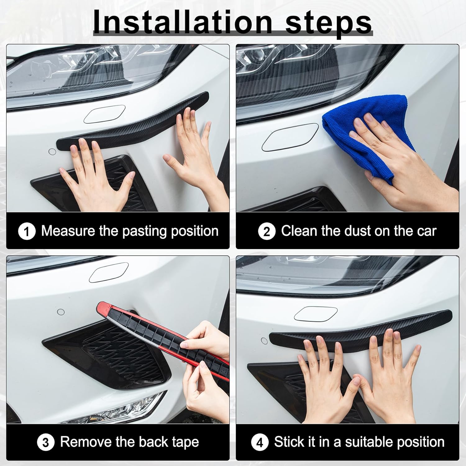 4 tiras protectoras para parachoques trasero de automóvil, tiras de parachoques de esquina delantera y trasera, cinta antiarañazos, fibra de carbono