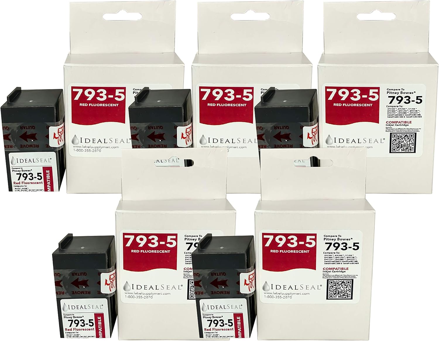 (5) Cartucho de tinta roja compatible con PB 793-5 para medidores de franqueo P700, DM100i, DM125i, DM150i, DM175i, DM200L, DM225