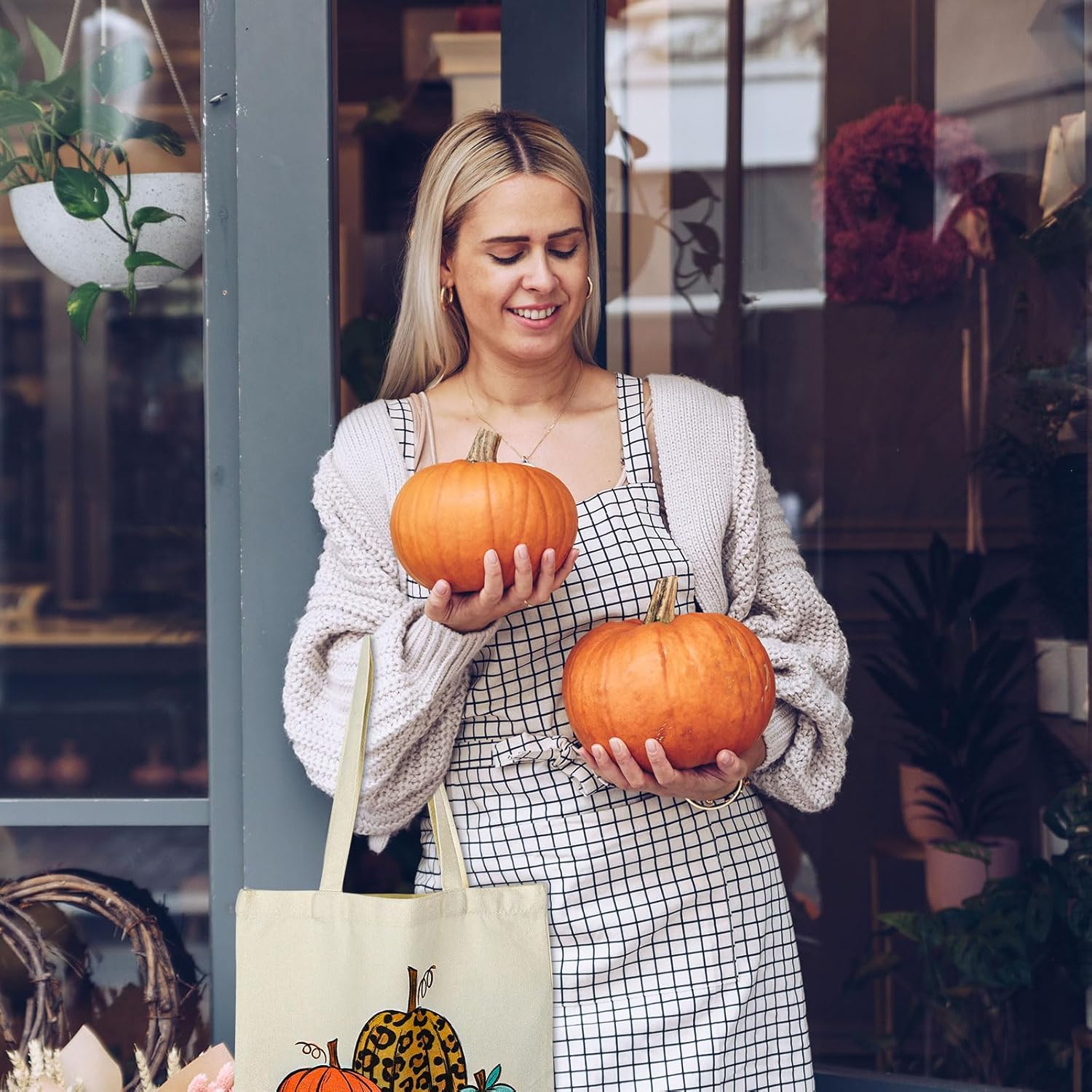 Whaline Paquete de 2 bolsas de lona de otoño, bolsas de comestibles con texto en inglés “It’s Fall Y’all”, bolsas de regalo de fiesta de otoño,