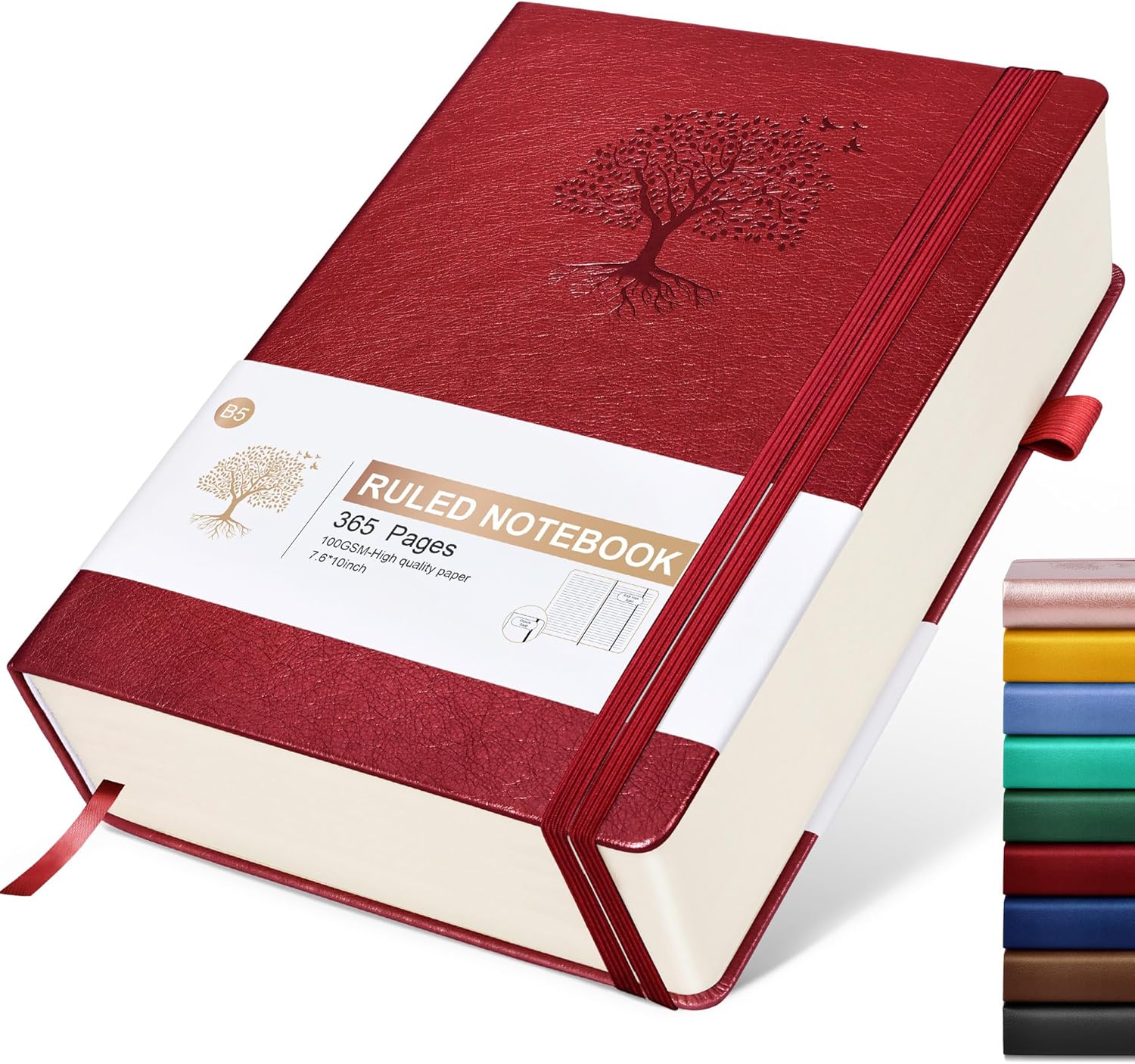 Cuaderno rayado, diario B5 de 365 páginas para escribir cuaderno con rayas universitarias, diario de cuero de tapa dura para mujeres y hombres,