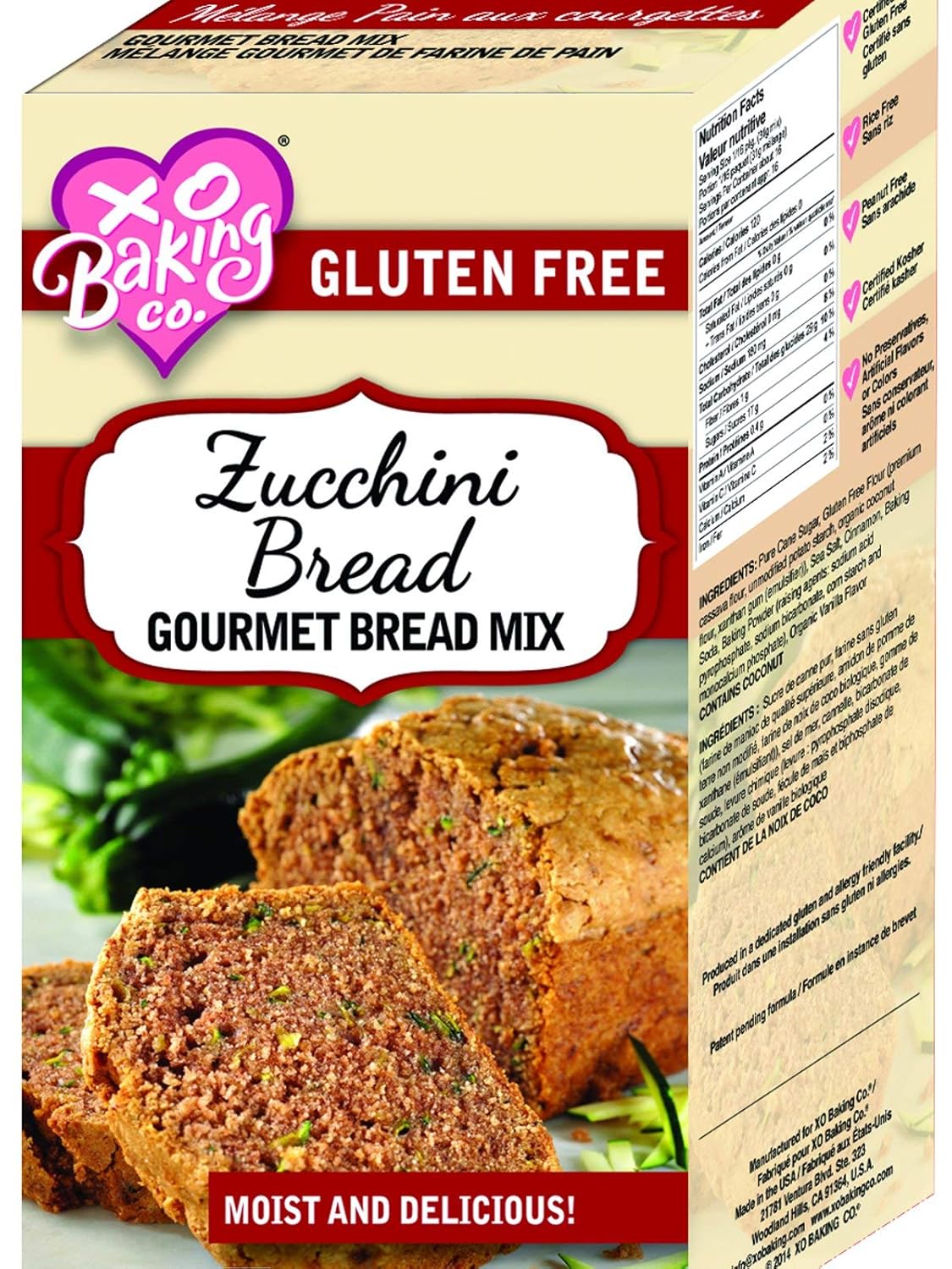 XO Baking – Mezcla de pan de calabacín para hornear, mezcla de pan de calabacín sin OMG sin gluten, sin conservantes ni sabores artificiales (1.1