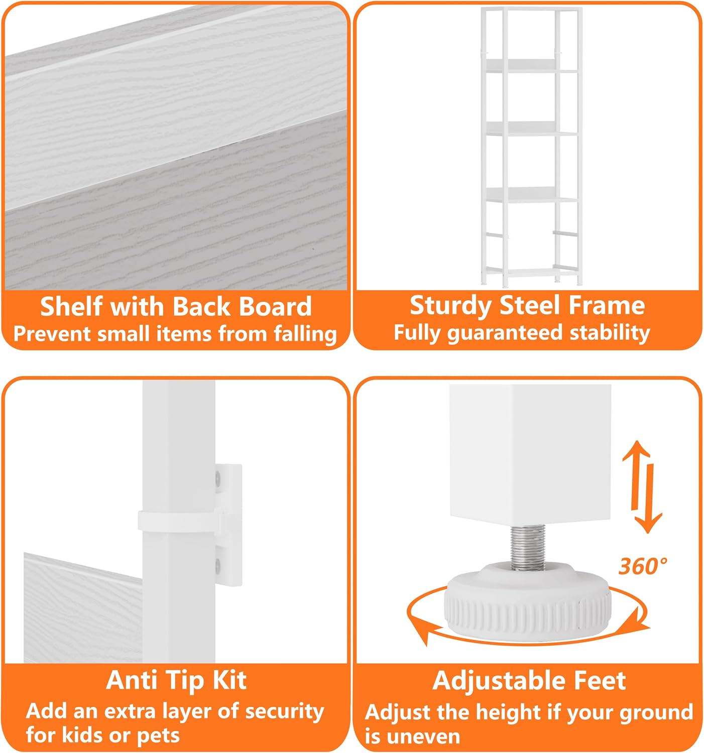 Furnulem Estante esquinero de 4 niveles, estantería con 2 cajones de almacenamiento, estantería estrecha de 57.28 pulgadas de alto, unidad