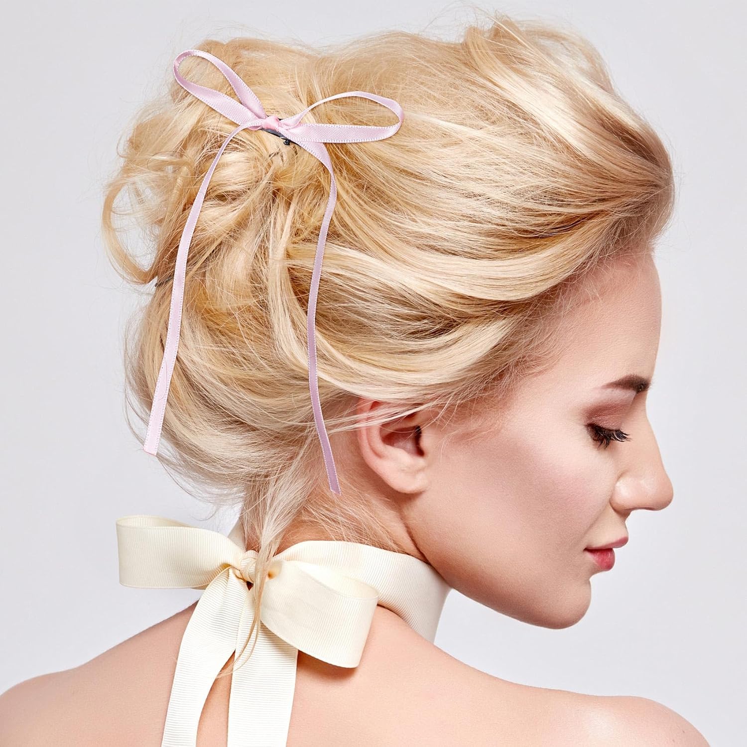 18 pinzas para el cabello con lazo rosa de 3.93 pulgadas, lazos blancos y azules, pasadores con cintas largas, parrillas para San Valentín,