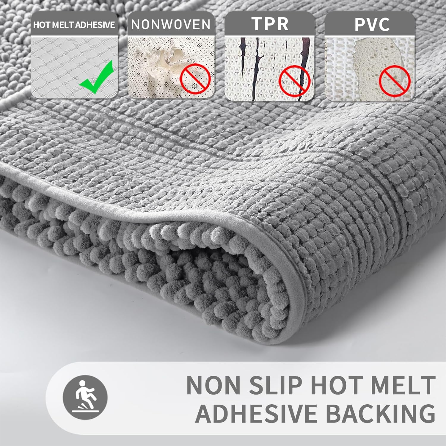 Yimobra Tapete de baño de felpilla a rayas, lujoso, extra grueso y suave, esponjoso, absorbente, antideslizante, lavable a máquina, tapetes de baño