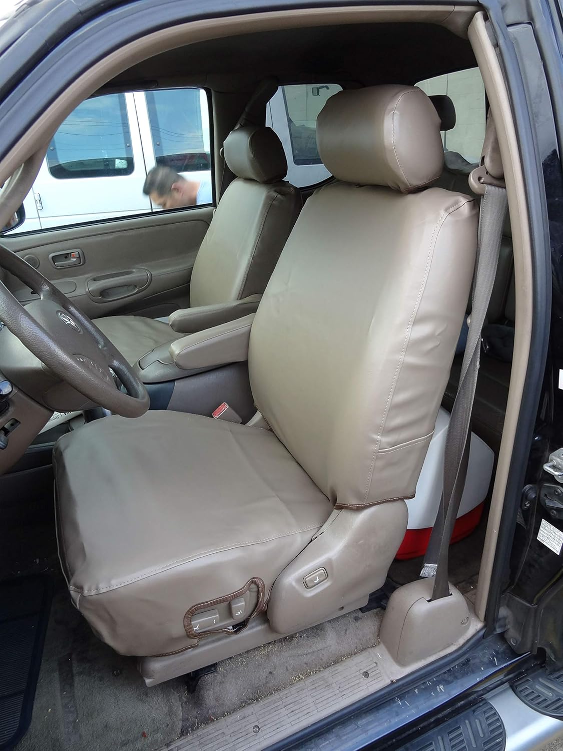 Durafit Seat Covers Compatible con Tundra LTD Access 2000-2004 o asientos delanteros de cabina doble con controles eléctricos, sarga gris pardo