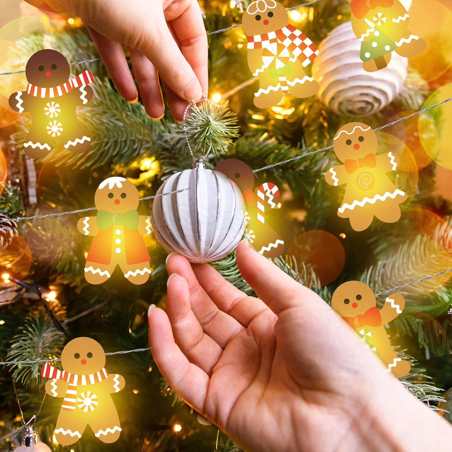 Guirnalda de luces de jengibre de Navidad, 20 luces LED de 10 pies, bonita cadena de luces colgantes de pan de jengibre para árbol de Navidad,