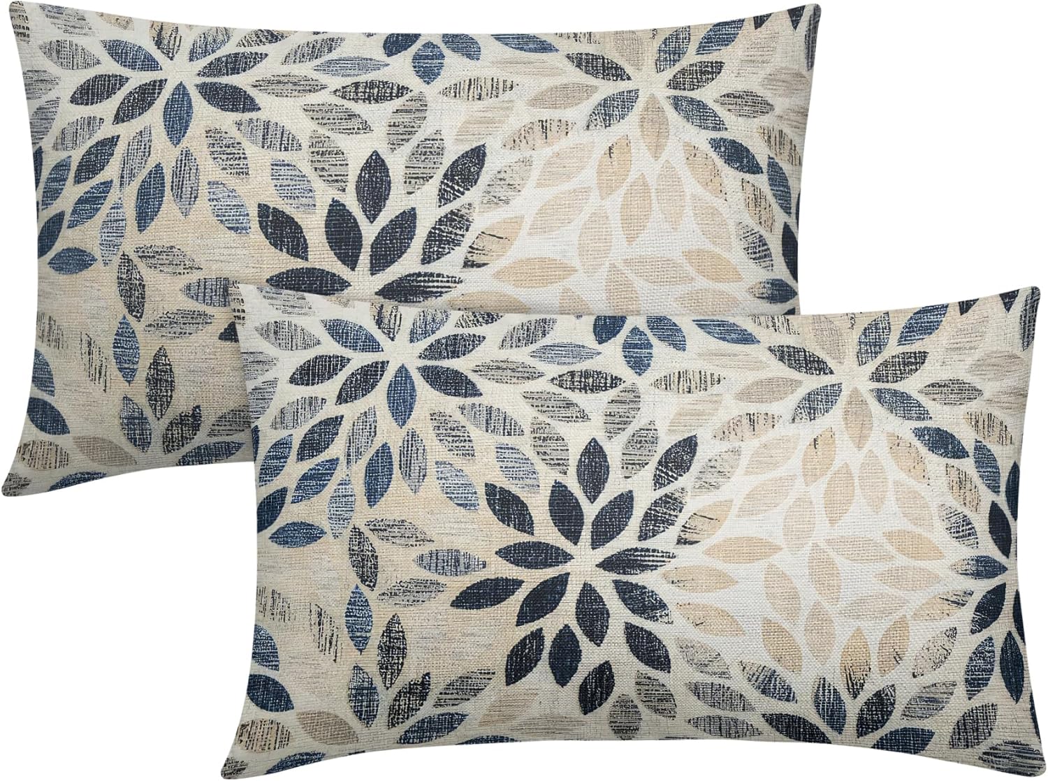 Juego de 2 fundas de almohada lumbar de dalia azul marino de 12 x 20 pulgadas, fundas de almohada rectangulares decorativas de flores geométricas