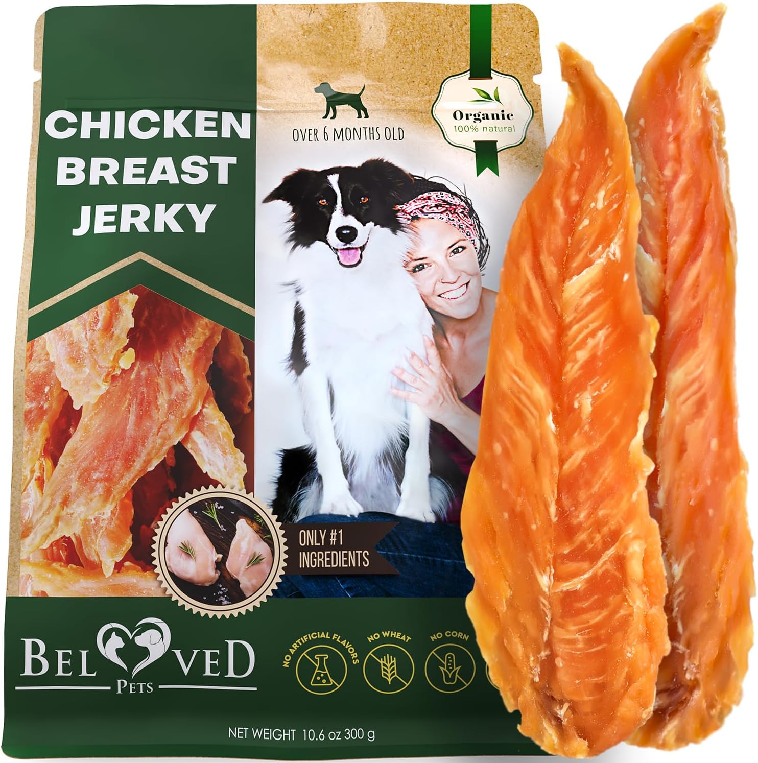 Beloved Pets Golosinas de pollo para perros de 11 onzas, bocadillos saludables naturales y orgánicos para perros grandes y pequeños, sin granos y