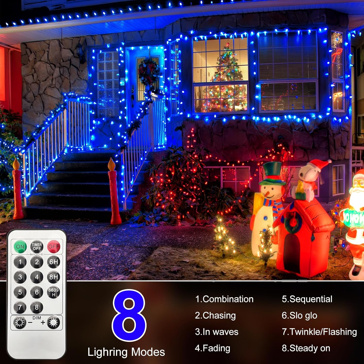 FLVOECN 1200 luces LED de Navidad de 392 pies, decoración al aire libre, 8 modos y temporizador de memoria, luces de Navidad con enchufe remoto,