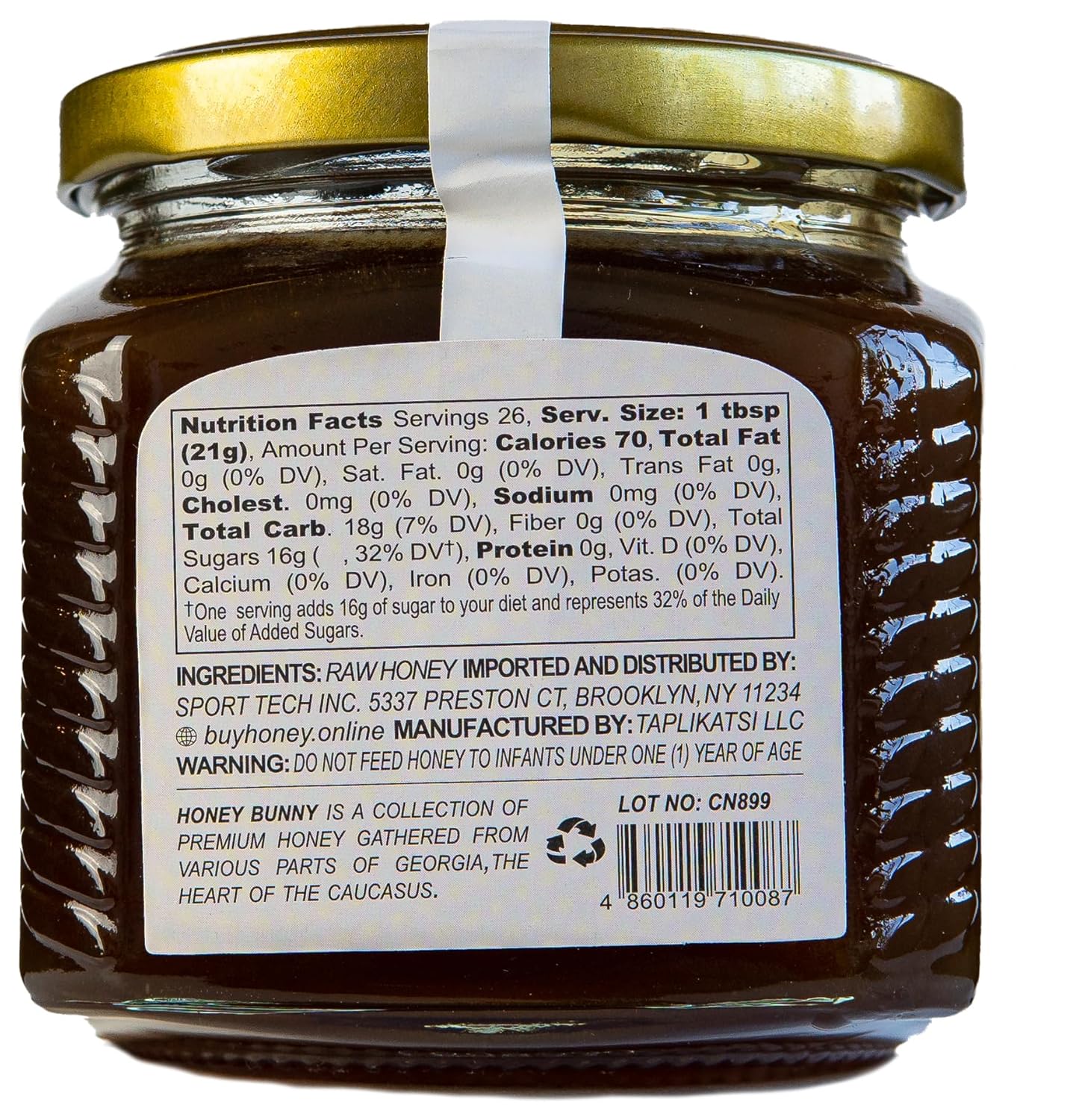 Honey Bunny Castaño crudo natural, buena fuente de antioxidantes, edulcorante alternativo, producto de Georgia 19.4 onzas, paquete de 1