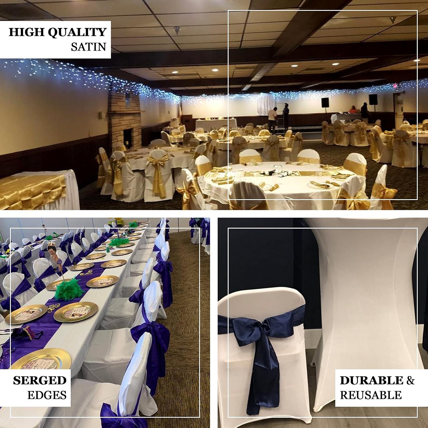 STANLE TRANDS Bandas de silla de poliéster satinado  lazo para decoración de bodas, fiestas, cumpleaños, recepción, decoración de todos los eventos