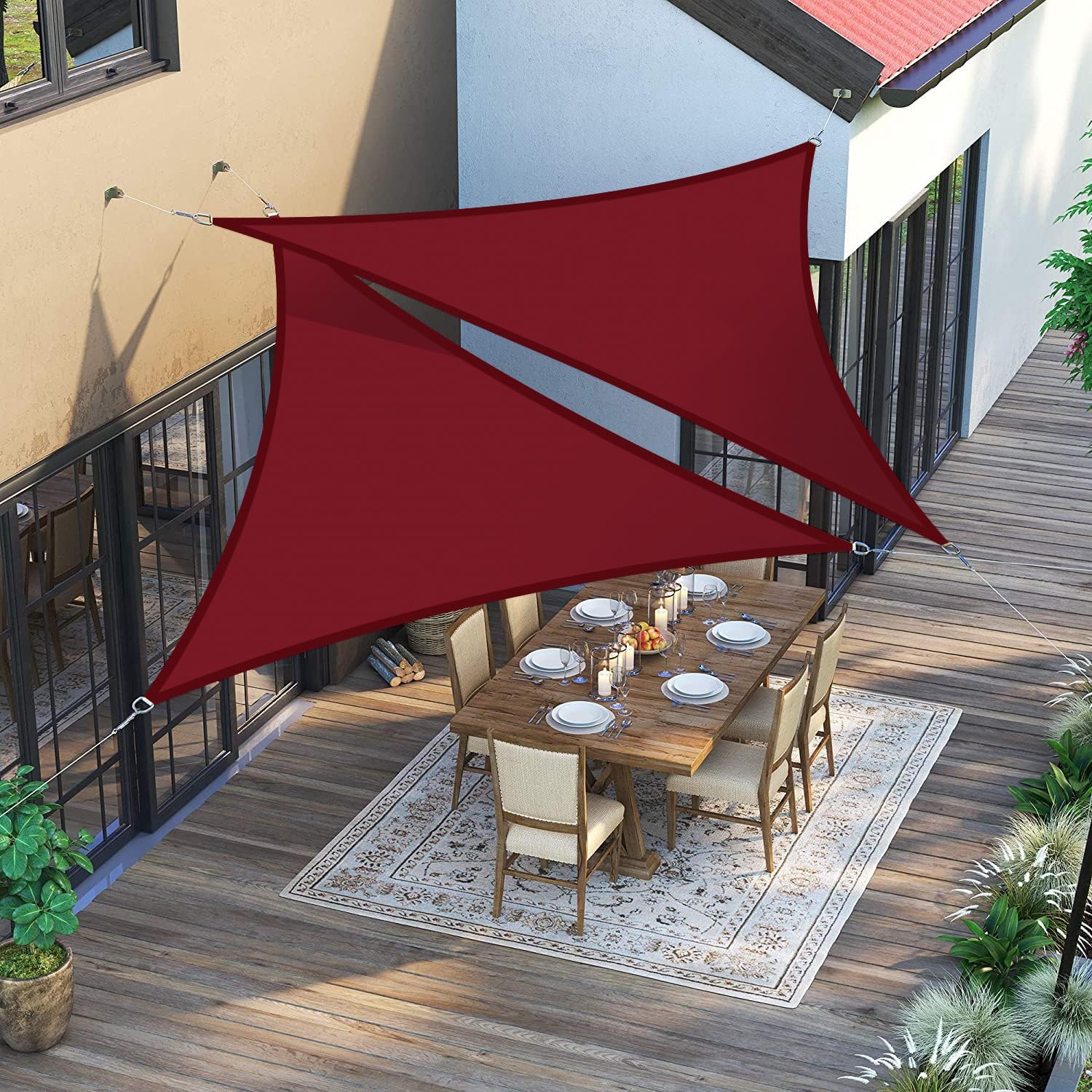 Toldo impermeable triangular derecho de 16 x 16 x 23 pies, toldo impermeable para patio al aire libre, jardín, terraza, pérgola (rojo)