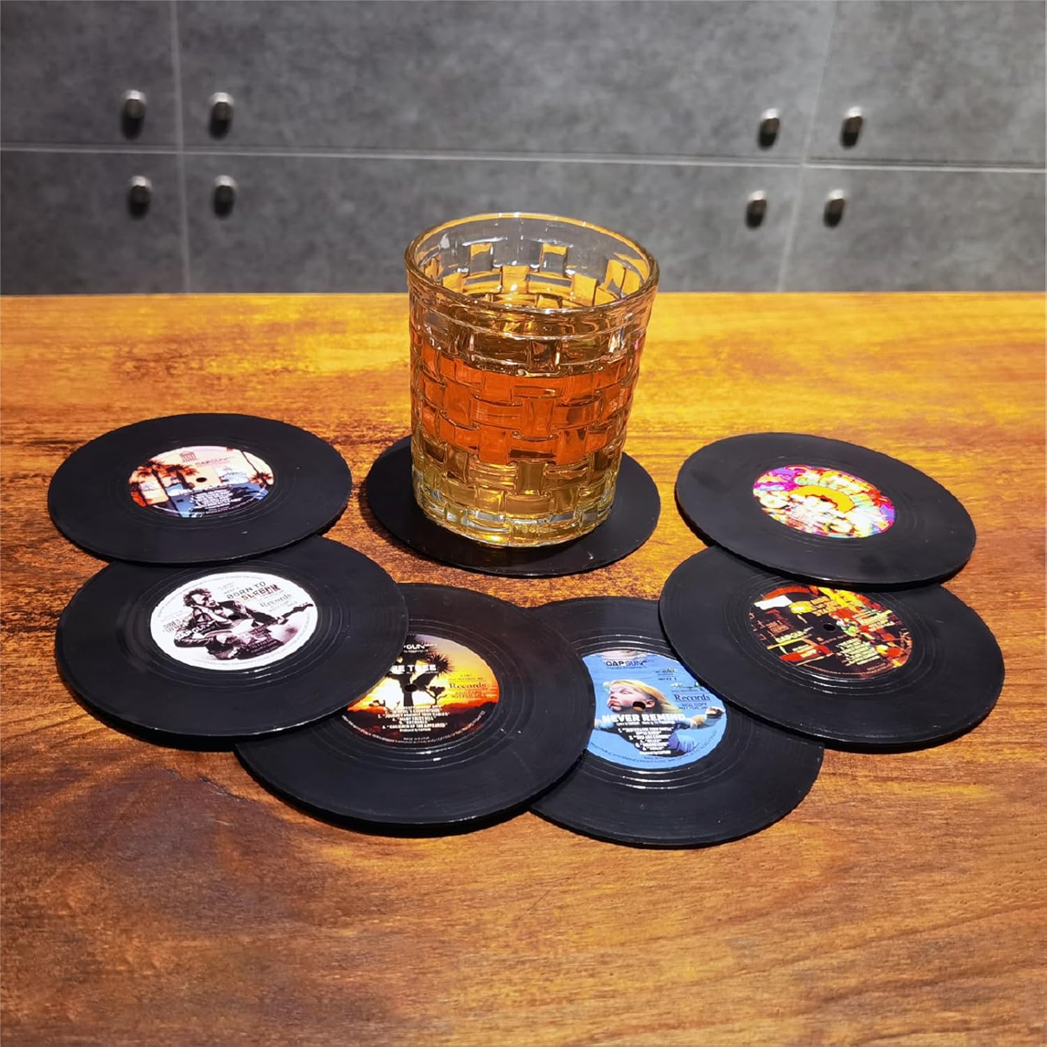 Divertidos posavasos retro para discos de vinilo, juego de 6 posavasos creativos con soporte para tocadiscos de vinilo para amantes de la música,