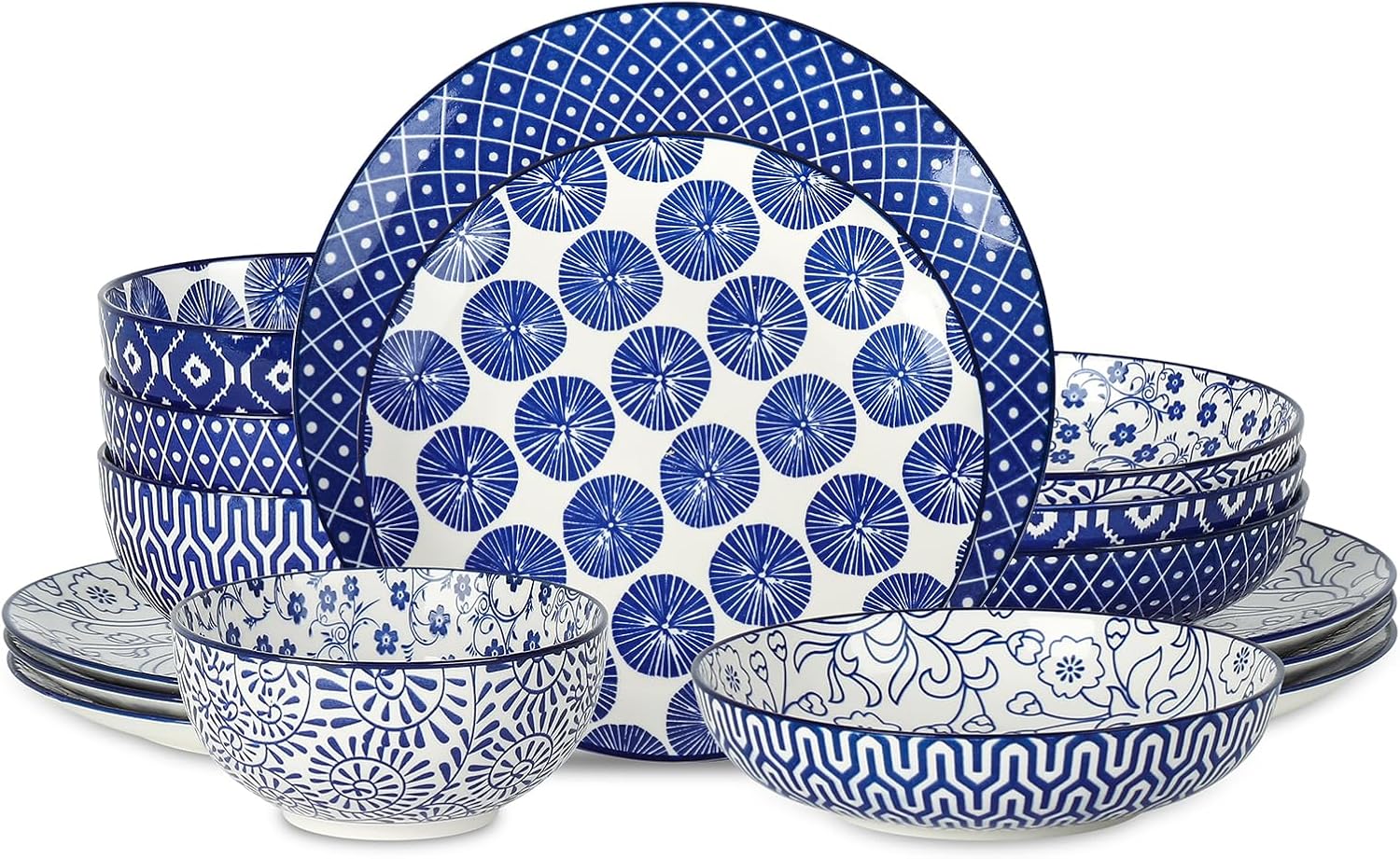 Selamica Juego de vajilla de cerámica de 16 piezas, juego de platos de cerámica para 4, juegos de platos de cocina y cuencos, juego de platos llanos