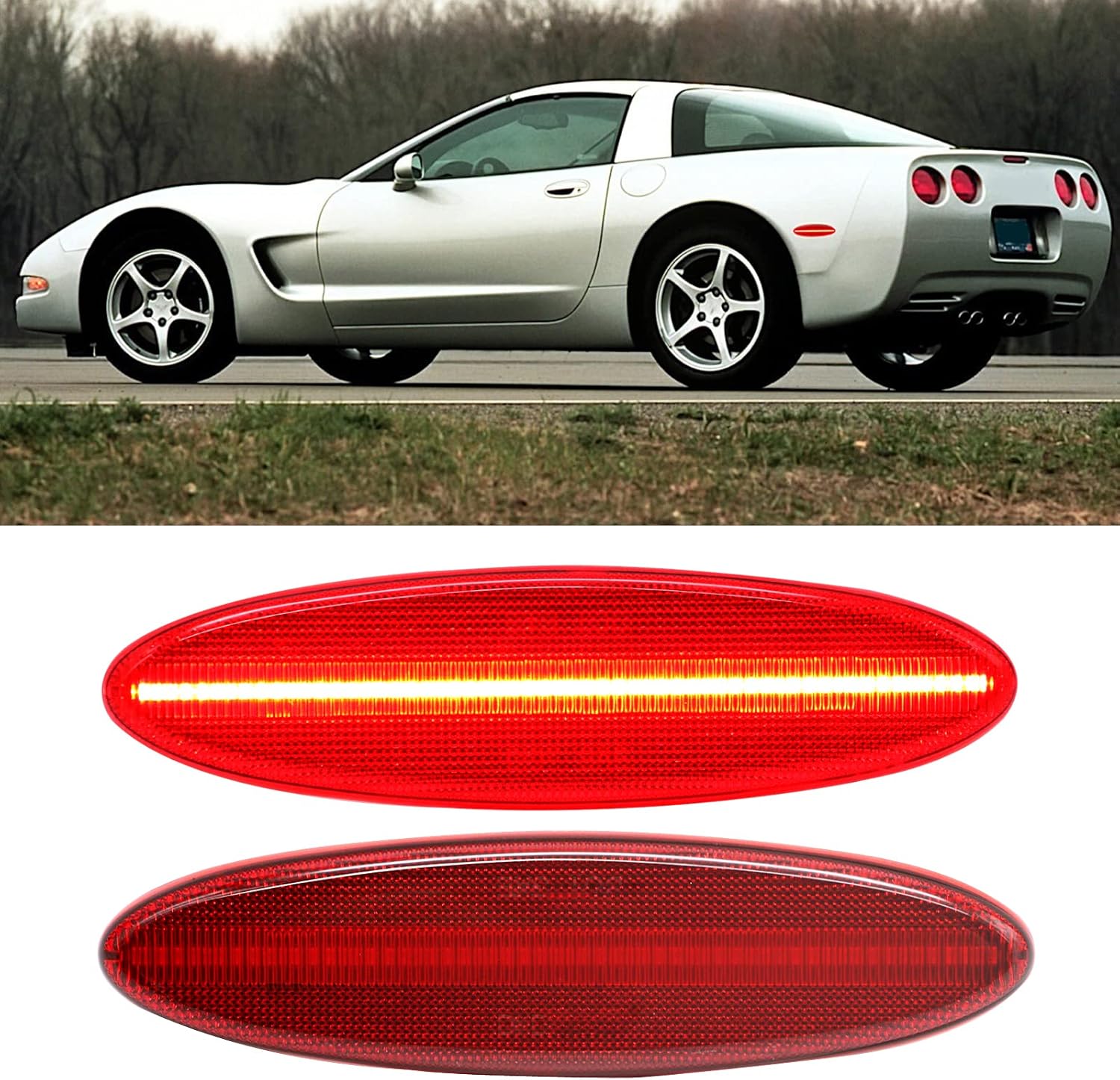 Luz de marcador lateral LED completa compatible con Corvette C5 1997-2004, carcasa roja LED roja parachoques trasero guardabarros repuesto OE #