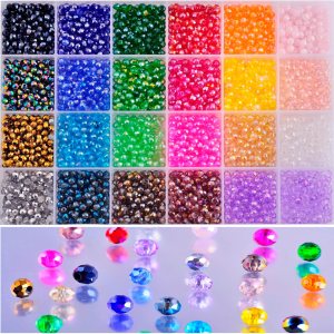 Kit de cuentas de cristal de 0.118 pulgadas, 24 colores, 2880 cuentas de vidrio pequeñas Briolette facetadas AB, cuentas espaciadoras de color para Kit de cuentas de cristal de 0.118 pulgadas, 24 colores, 2880 cuentas de vidrio pequeñas Briolette facetadas AB, cuentas espaciadoras de color para