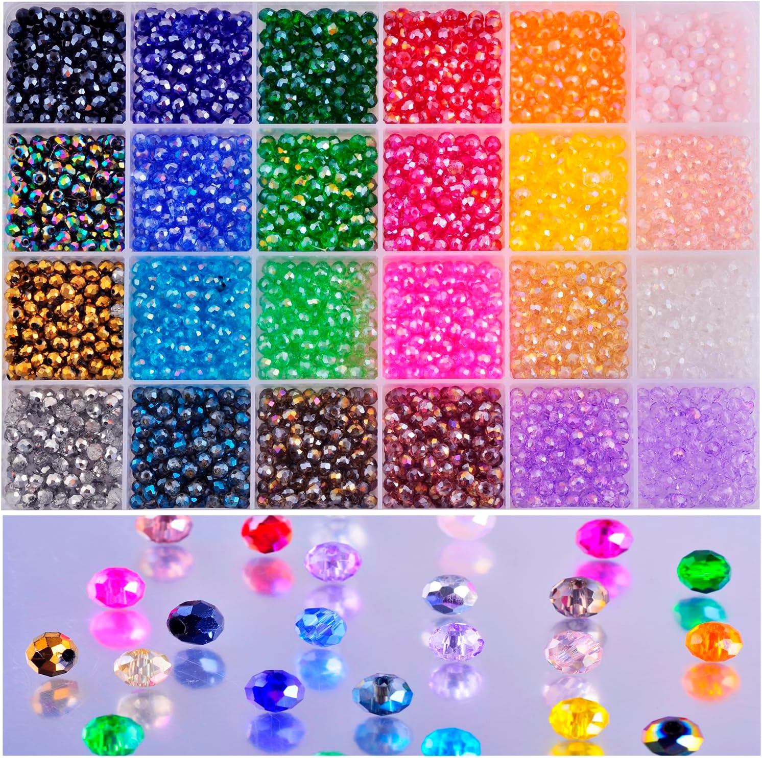 Kit de cuentas de cristal de 0.118 pulgadas, 24 colores, 2880 cuentas de vidrio pequeñas Briolette facetadas AB, cuentas espaciadoras de color para