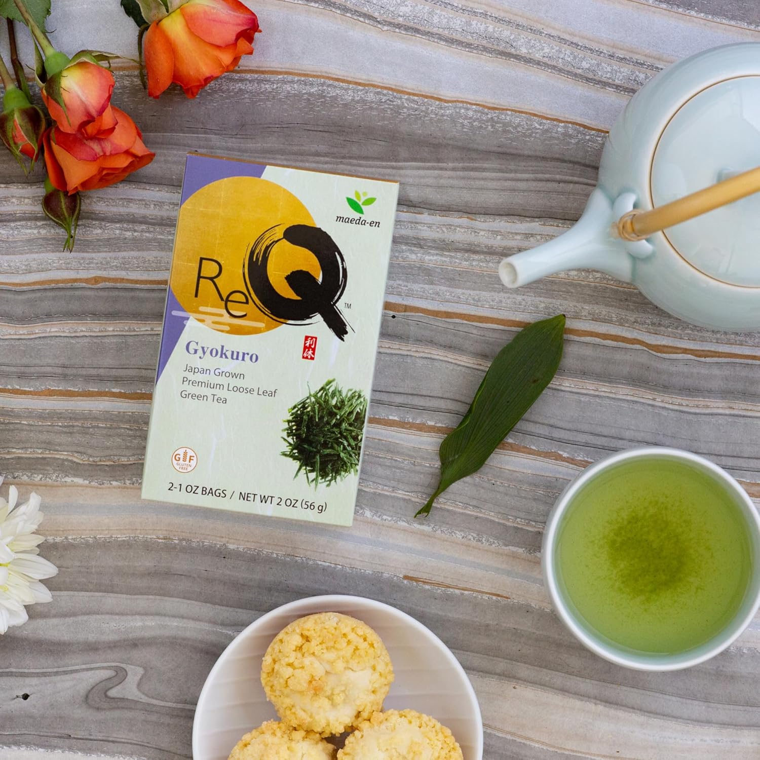 MAEDA-EN Re-Q Gyokuro – Té verde de hojas sueltas, 5.93 oz de origen japonés, bebida caliente o helada con aroma agradable, paquete de 3