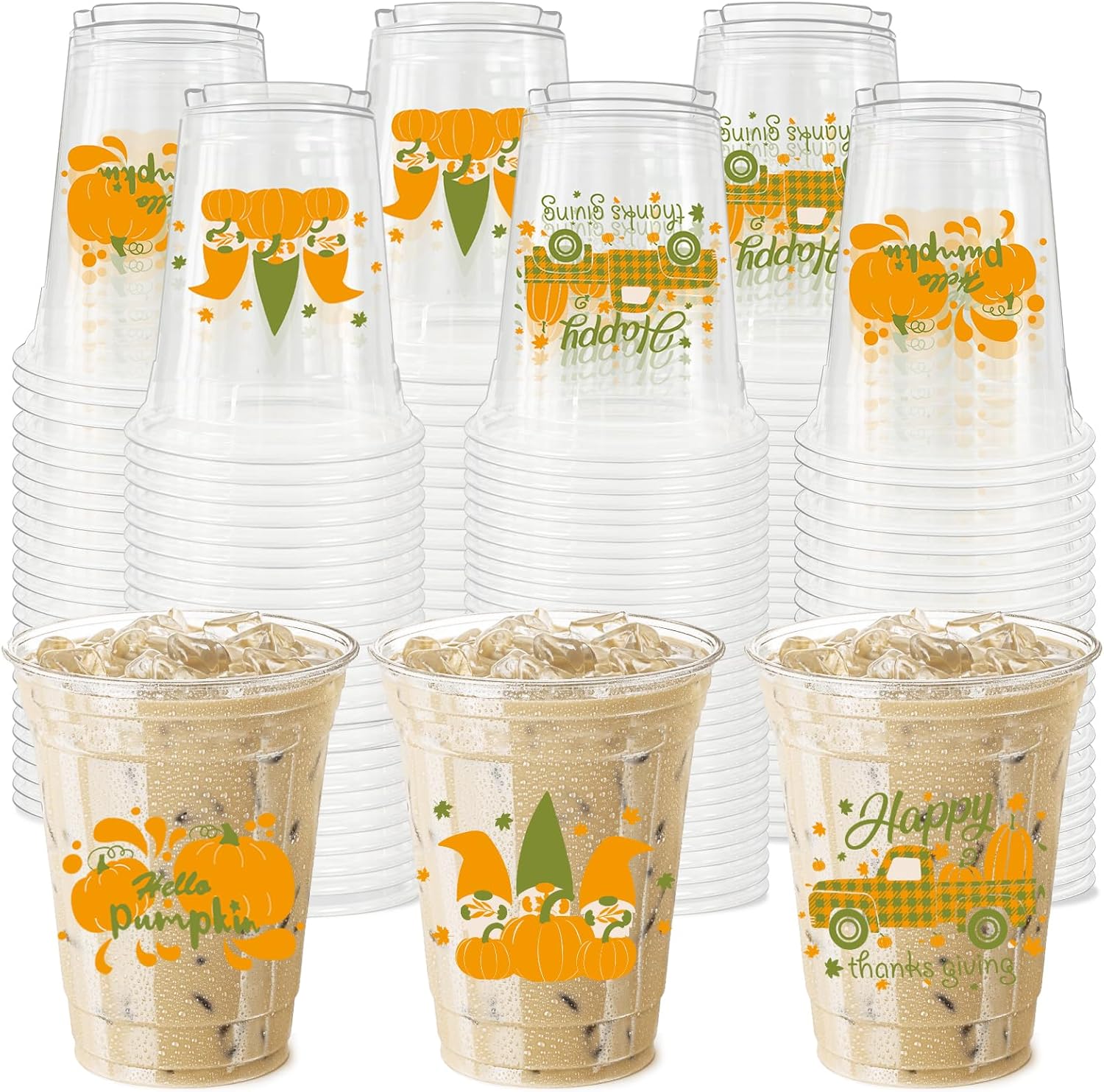 50 tazas de fiesta de otoño, 12 onzas, desechables de plástico transparente para Acción de Gracias, bebidas de cerveza, helado, aperitivos,