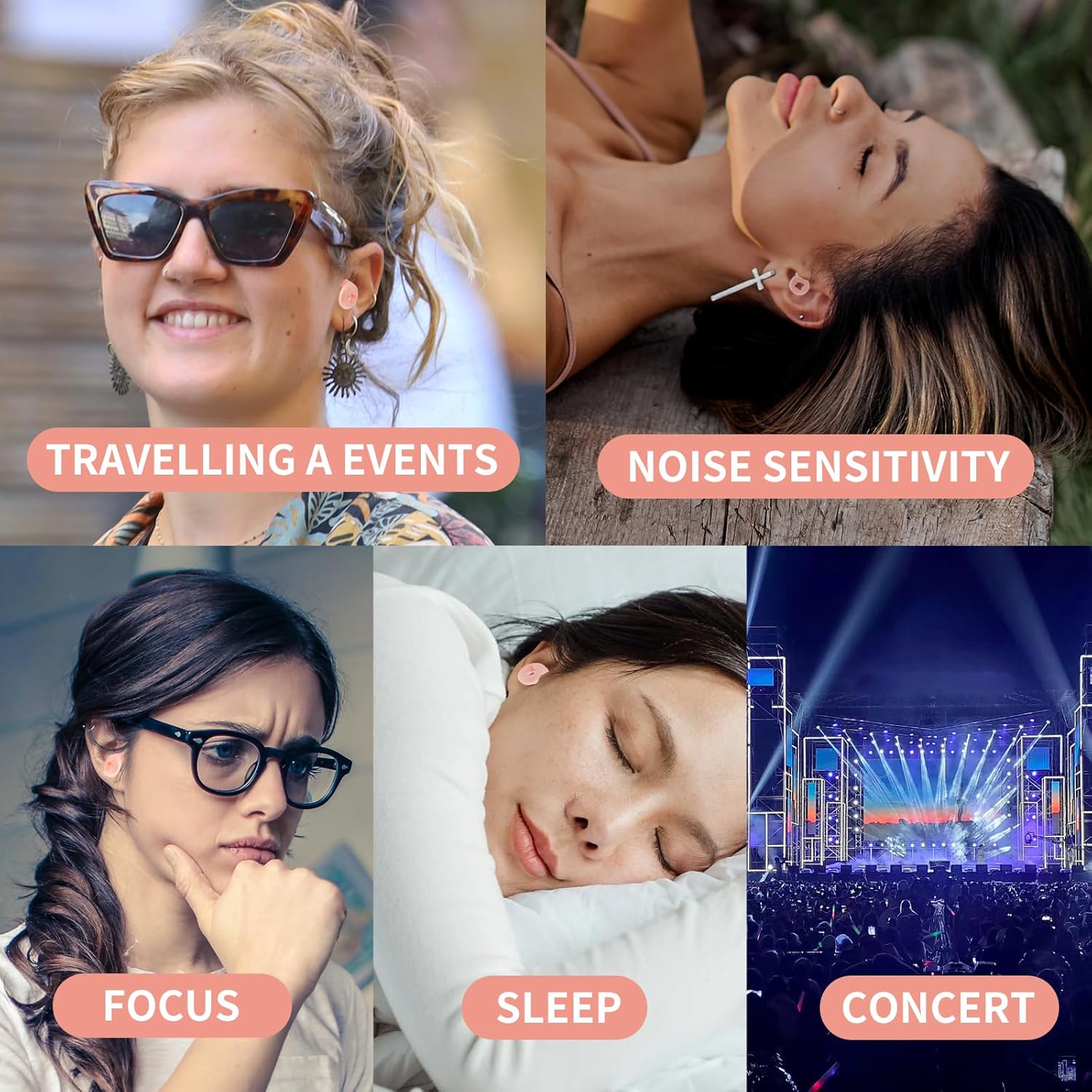 Tapones para los oídos ultra cómodos, de alta NRR 27 dB, ideales para dormir, estudiar, trabajar, viajes y conciertos, 3 tamaños de tapón para los
