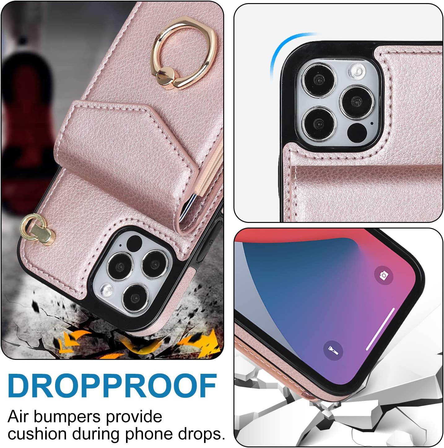 Asuwish Funda de teléfono para iPhone 12 Pro iPhone12 6.1 Funda tipo cartera con protector de pantalla de vidrio templado y anillo de bloqueo RFID,