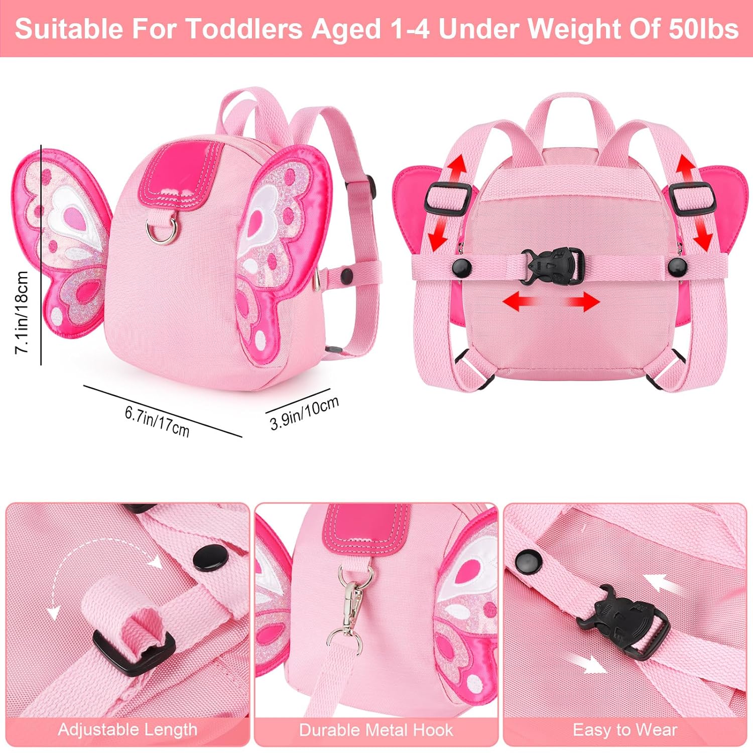 Accmor Arnés para niños pequeños, con correa de mariposa para niños, con eslabones de muñeca antipérdida, mini mochila para niños, correa para