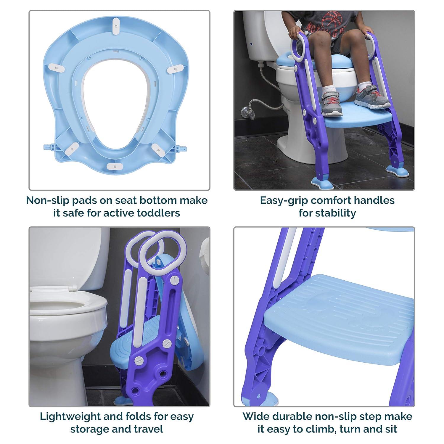 Asiento de entrenamiento para ir al baño con escalera. Taburete para niños pequeños que se adapta a la mayoría de inodoros, se pliega para