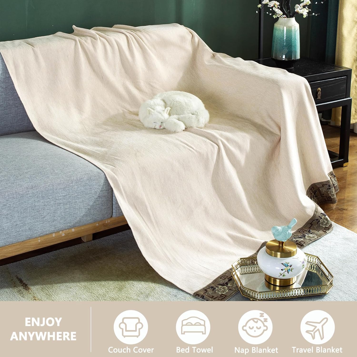 DREAMINGO Fundas para sofá de 3 cojines, funda de sofá de felpilla gruesa y sólida, funda protectora de muebles multiusos para perros y gatos, funda
