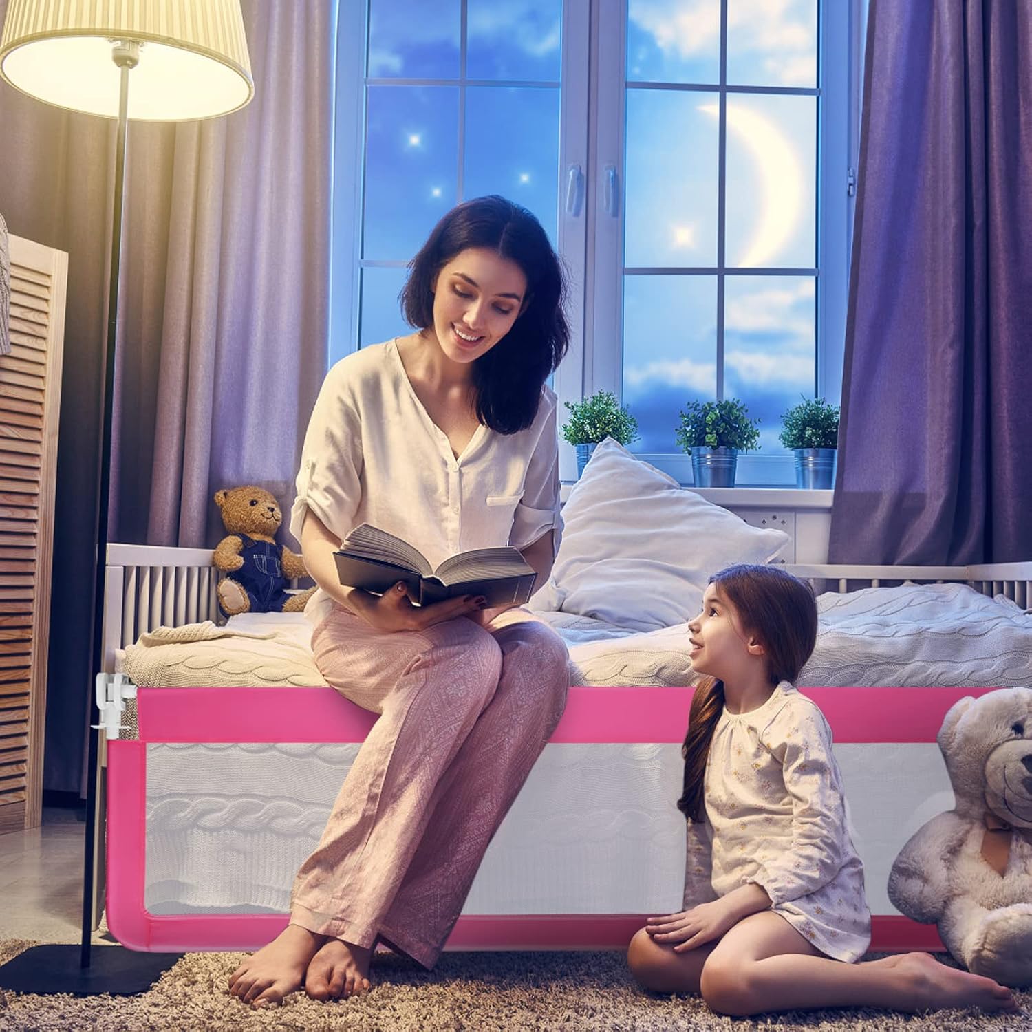 BABY JOY Rieles de cama para niños pequeños, 59 pulgadas, extra largo, protector de cama abatible con correas de seguridad, barandilla plegable para