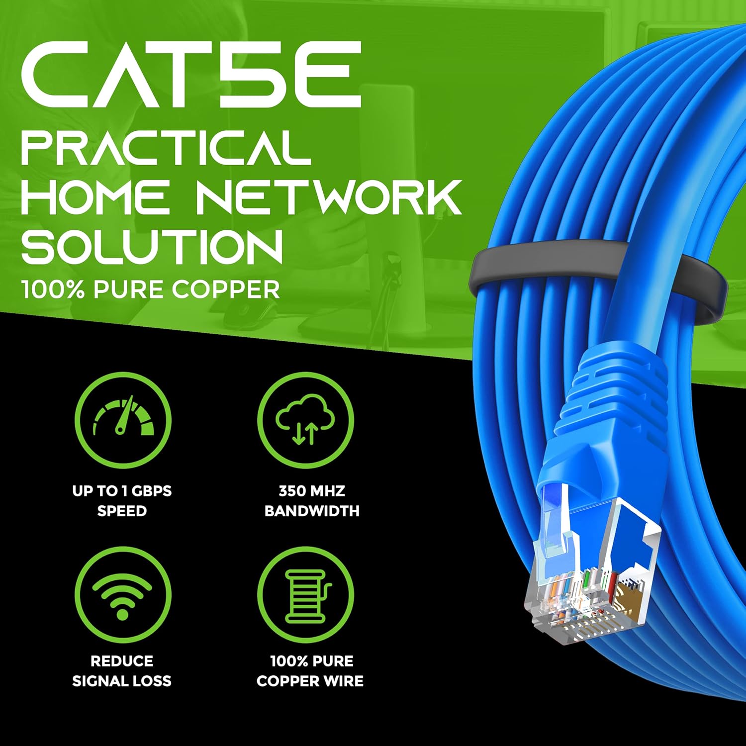 GearIT Paquete de 20 cables de conexión Ethernet Cat5e de 5 pies, cable de red LAN RJ45 sin enganches, color azul