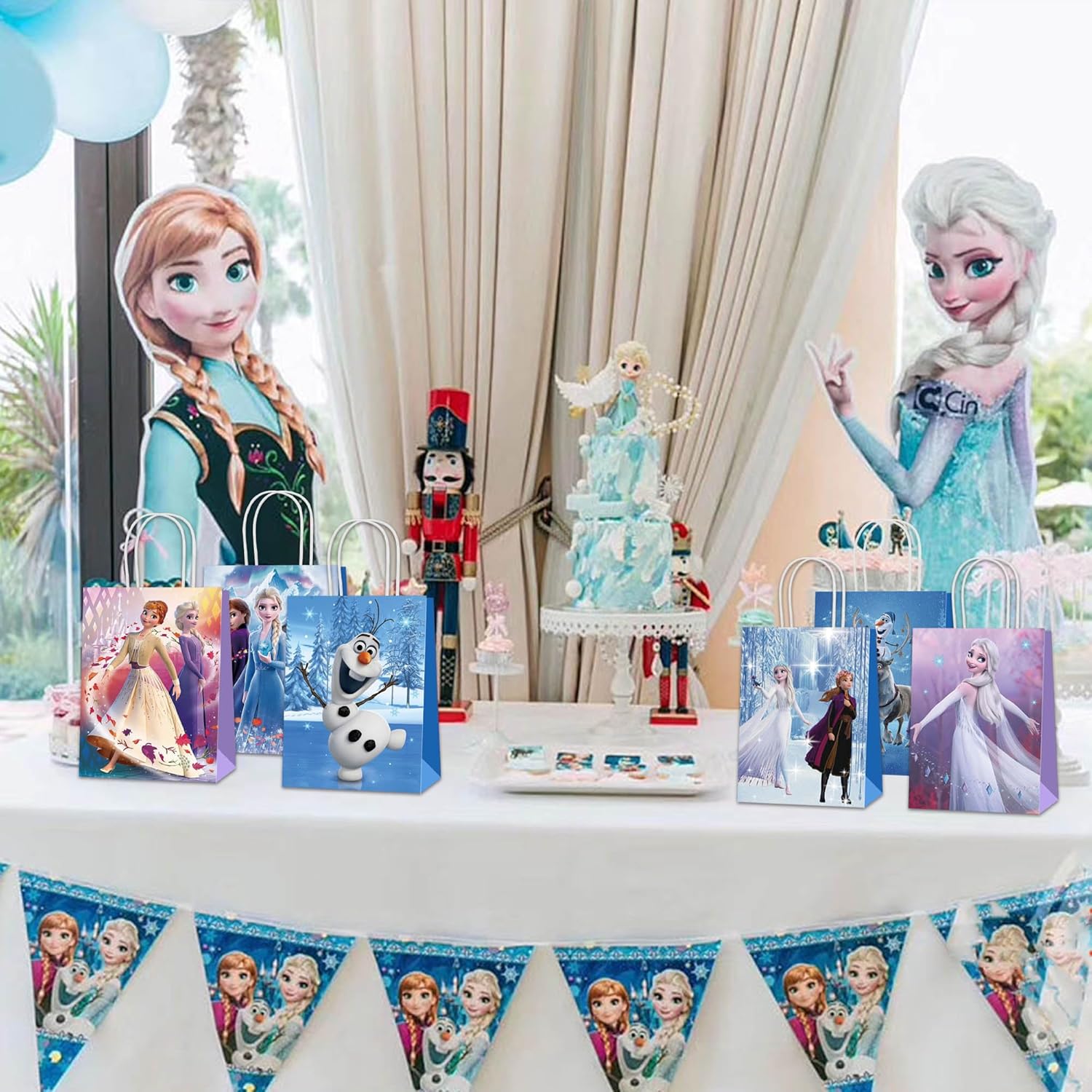 Quilota 24 suministros mágicos de fiesta de cumpleaños de Frozen para niñas, bolsas de regalo de princesa con asas, bolsas de regalo de dulces para