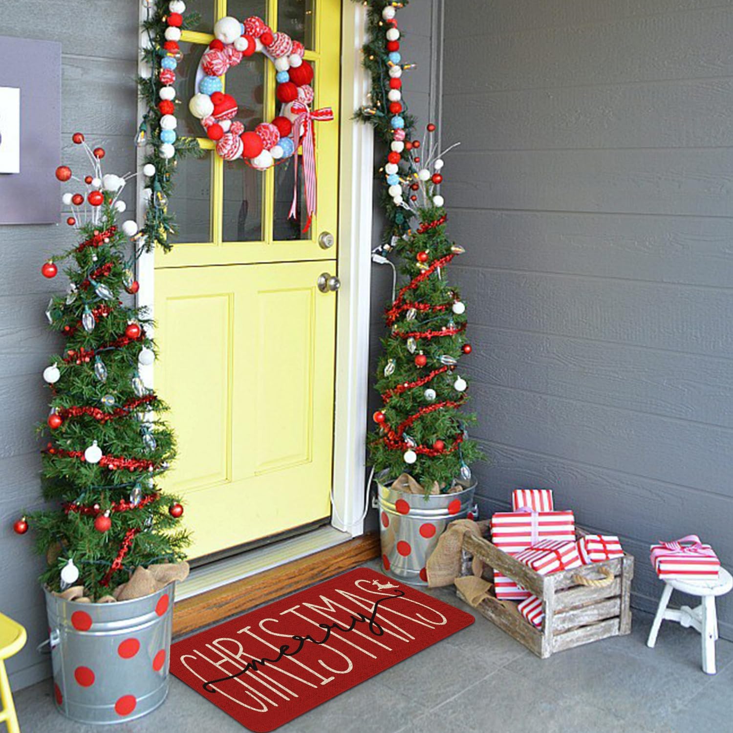 Roszwtit Tapete rojo de puerta de Navidad de 30 x 17 pulgadas, tapete de puerta de alce de Feliz Navidad, tapete de entrada para interiores y