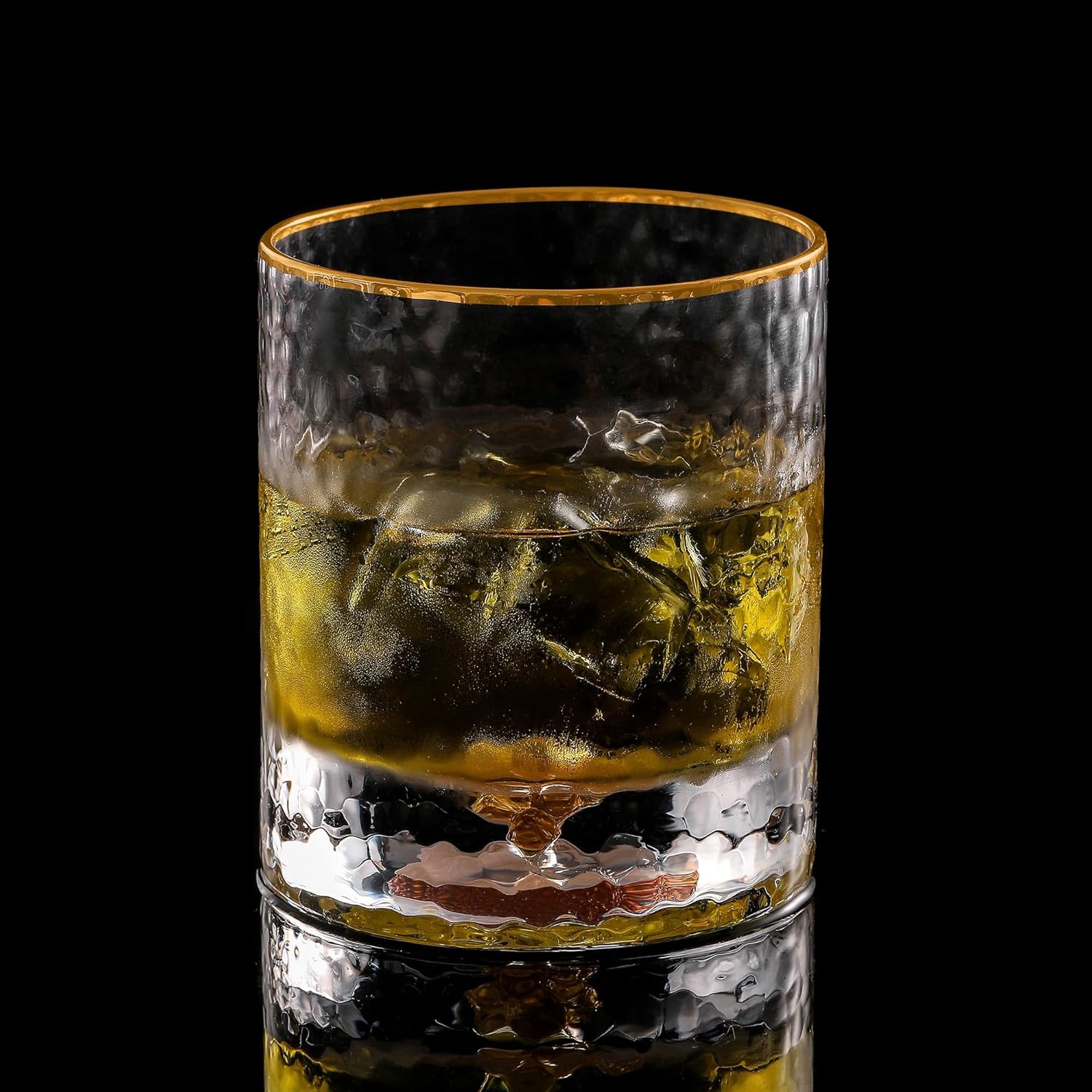 Lysenn Vasos de whisky para hombre, vidrio antiguo con copos dorados para beber, vidrio de bourbon soplado a mano para hombres, 10 onzas líquidas,
