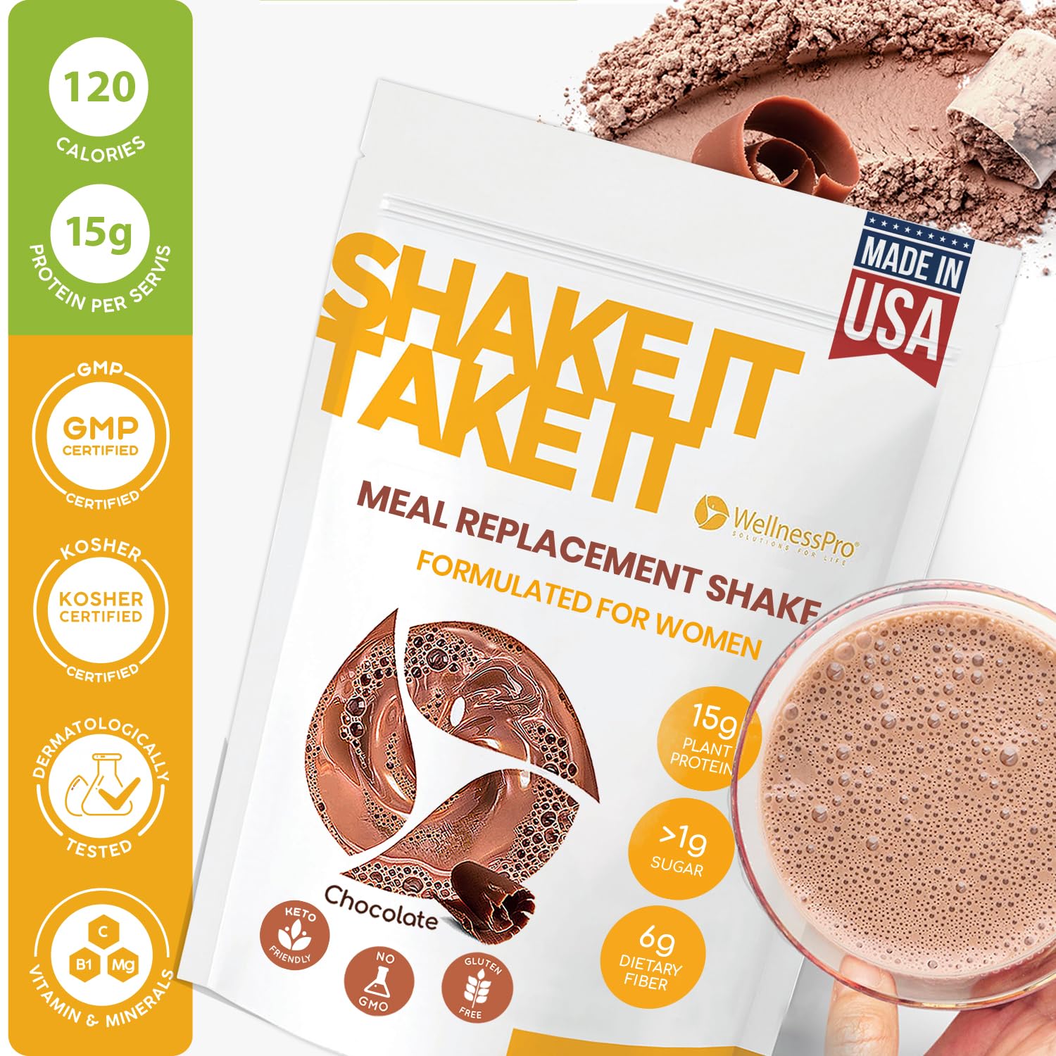 Batido de reemplazo de comidas para mujeres con sabor a chocolate, 0.55 onzas de polvo de alto contenido proteico a base de plantas, pre y