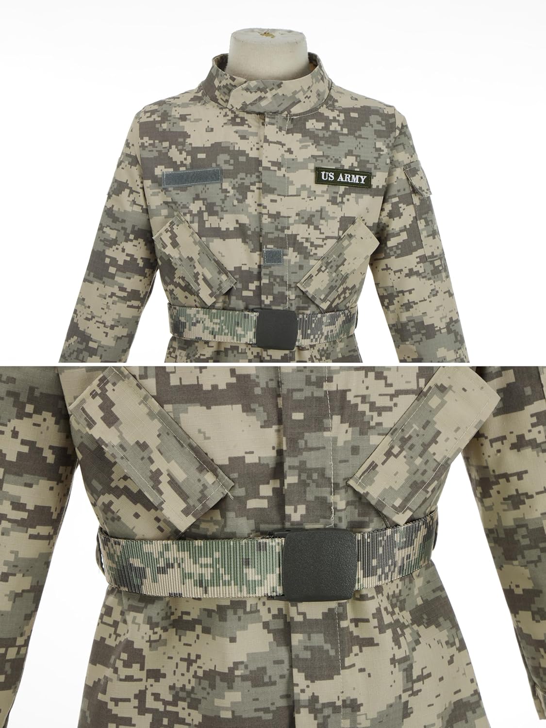 Kosgraiy Disfraz del ejército para niños, disfraz de soldado de lujo para niño y niña, uniforme de camuflaje del ejército para niños