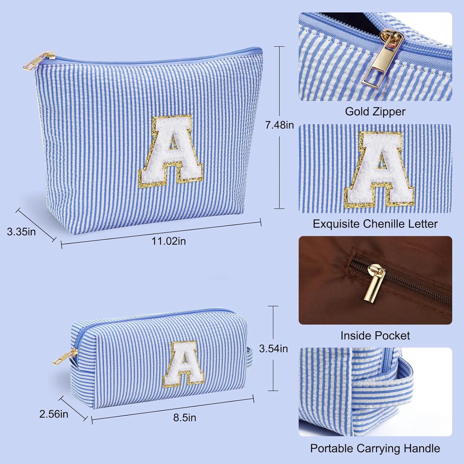 2 bolsas de maquillaje con inicial, bolsa de cosméticos, bolsa de maquillaje de viaje, regalos de cumpleaños personalizados para mujeres, mamá,