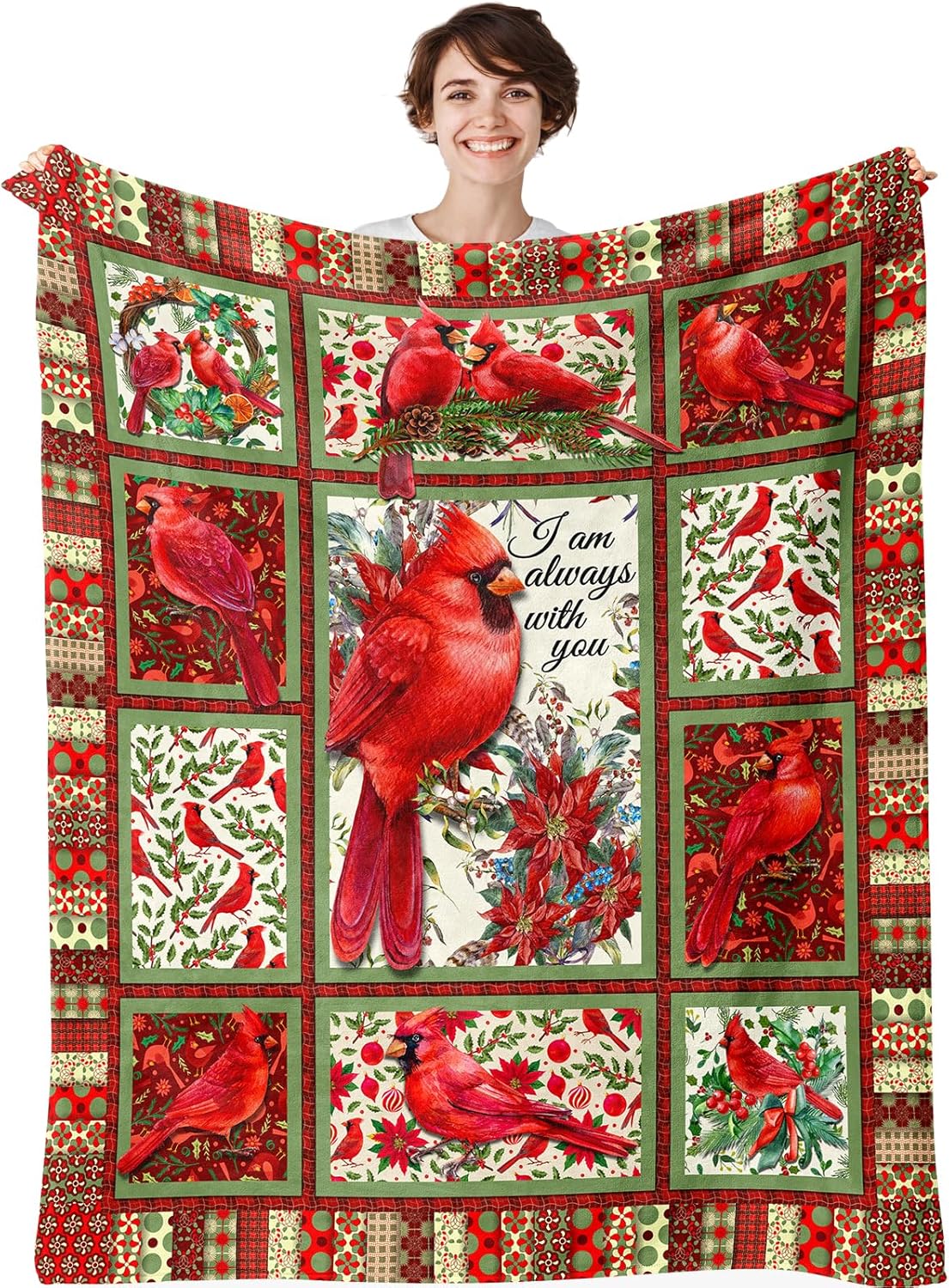 YAYAGo Manta de cardenales de pájaros rojos, manta de felpa para el día de San Valentín, Navidad, decoración suave de sofá, 50 x 60 pulgadas