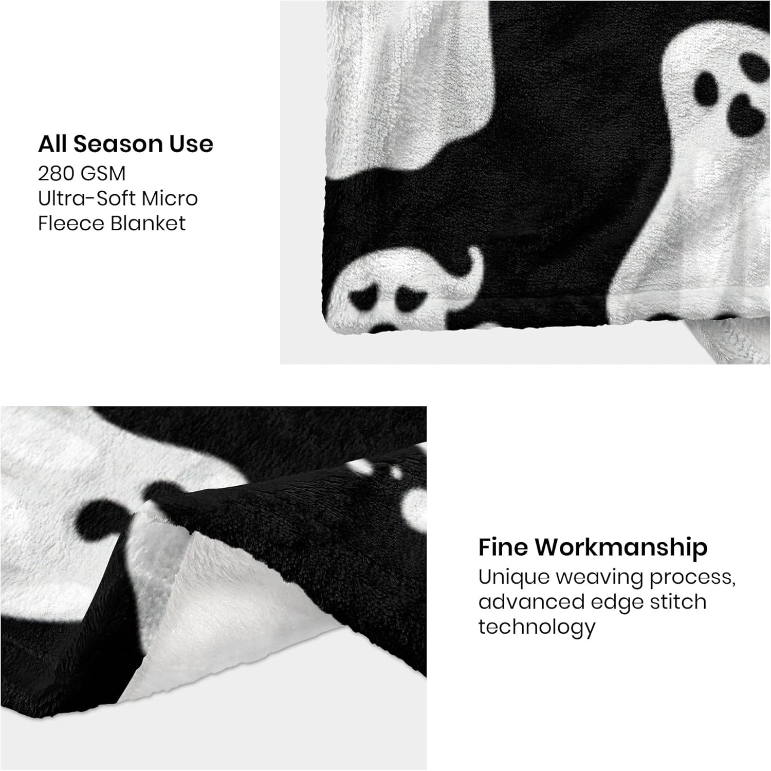 Manta de Halloween de fantasma, fantasma, espeluznante, manta de franela de forro polar blanco y negro para dormitorio, sala de estar, sofá, cama,
