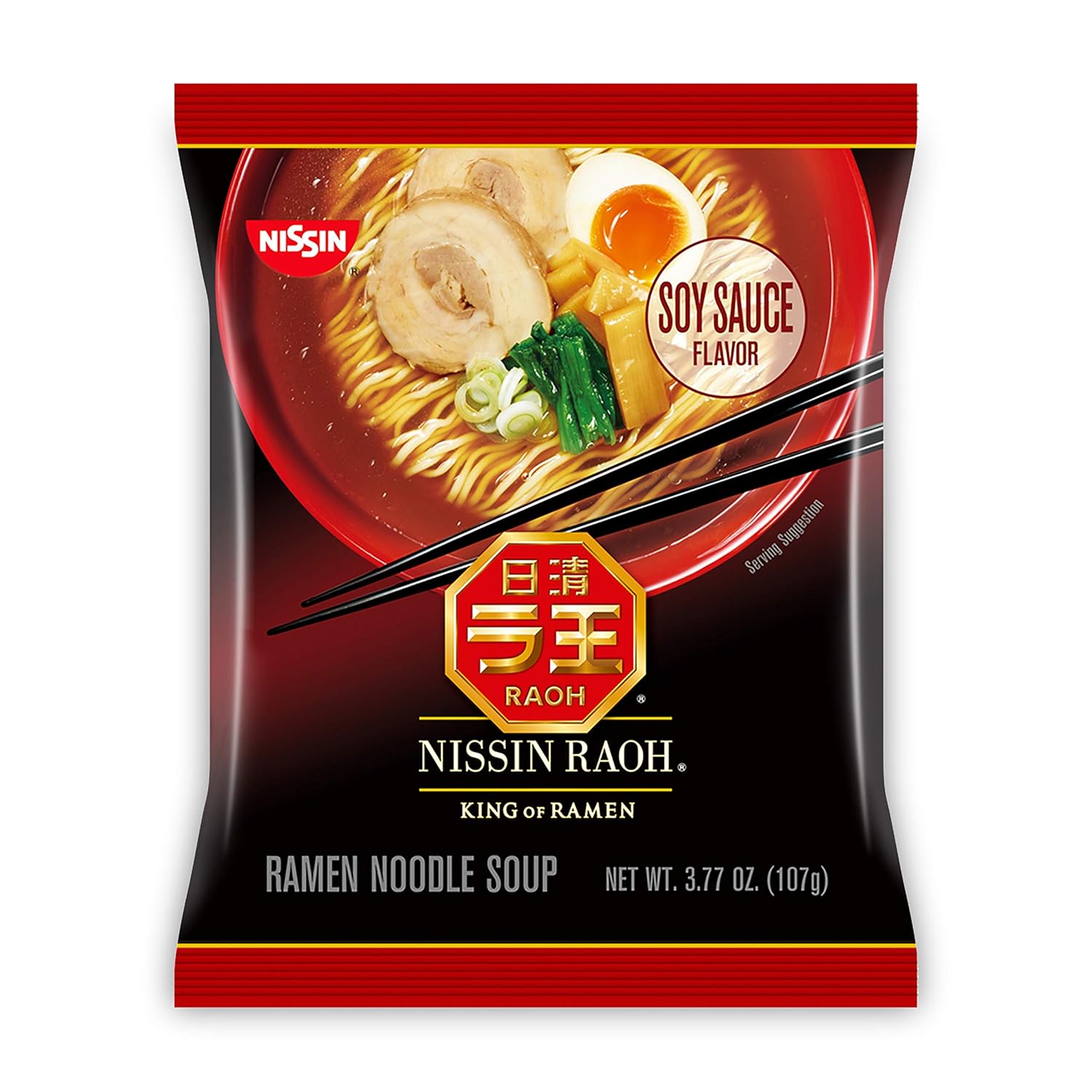 Nissin RAOH – Sopa de fideos ramen, salsa de soja, 3.77 onzas (paquete de 12)
