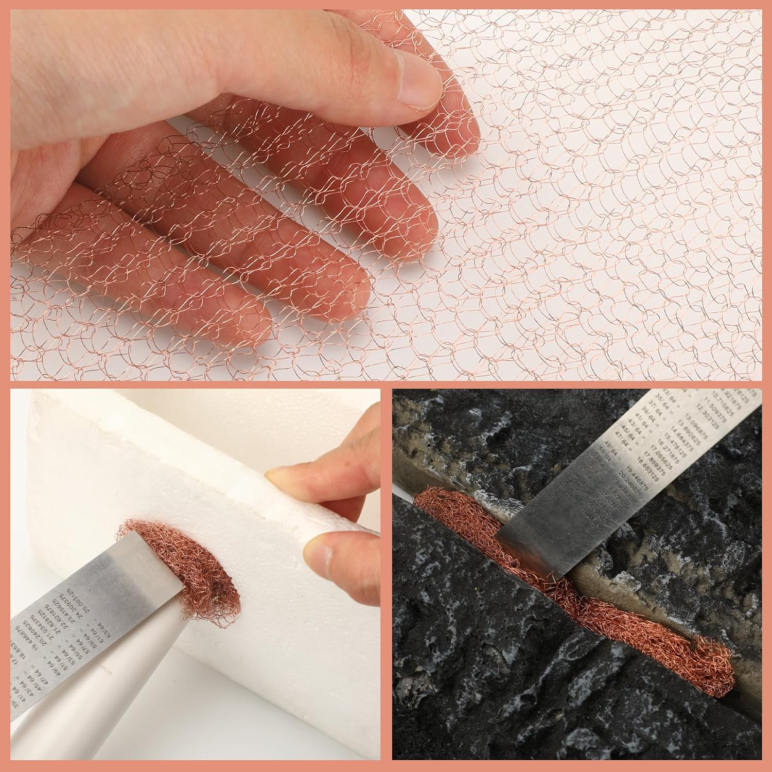 Malla de cobre de 5 pulgadas x 200 pies, rollo de malla de cobre para destilar, tejido de cobre de punto, relleno de agujero para ratón, malla de