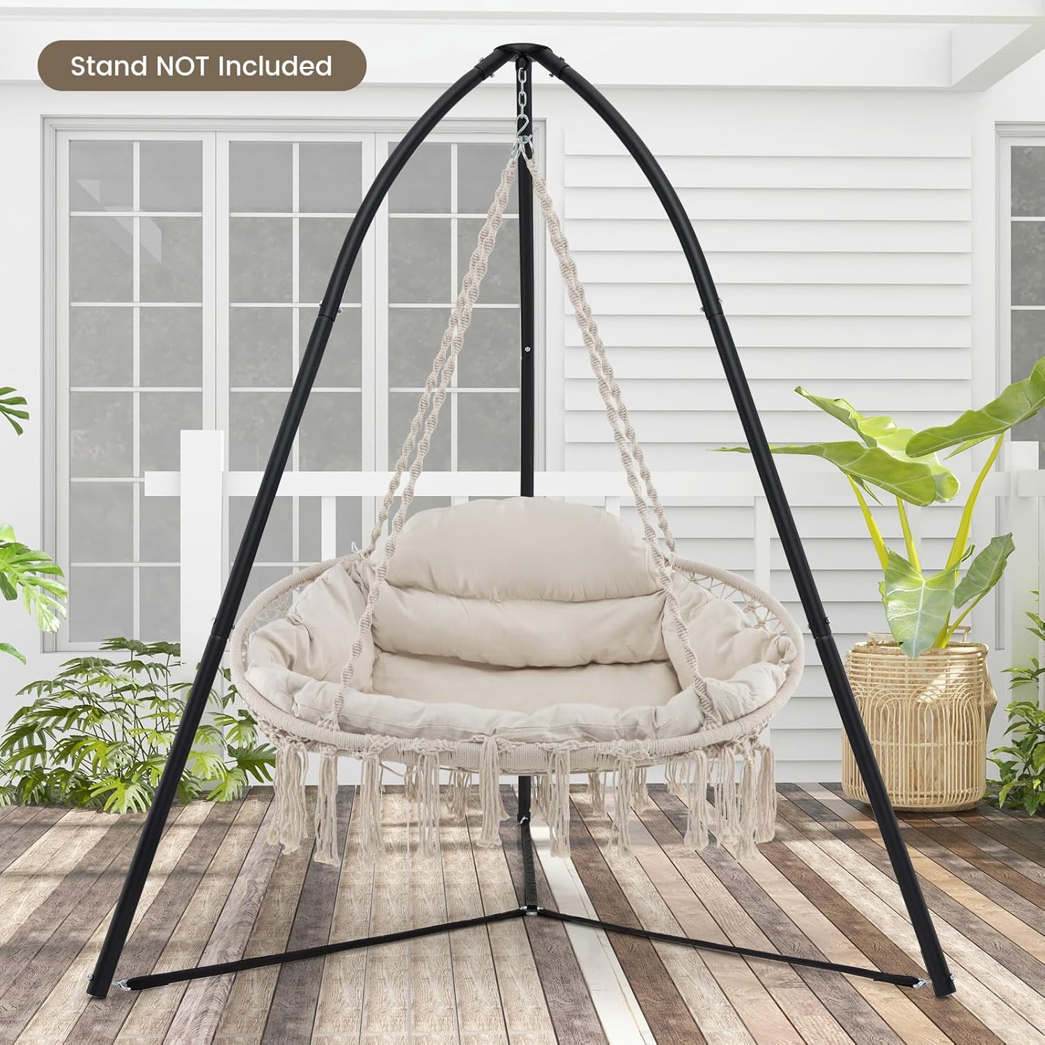 Giantex Hammock Chair, Macrame Hanging Chair with Removable Cushion, Romantic Tassels, Outdoor Indoor Rope Chair for Relax in Bedroom, Porch,