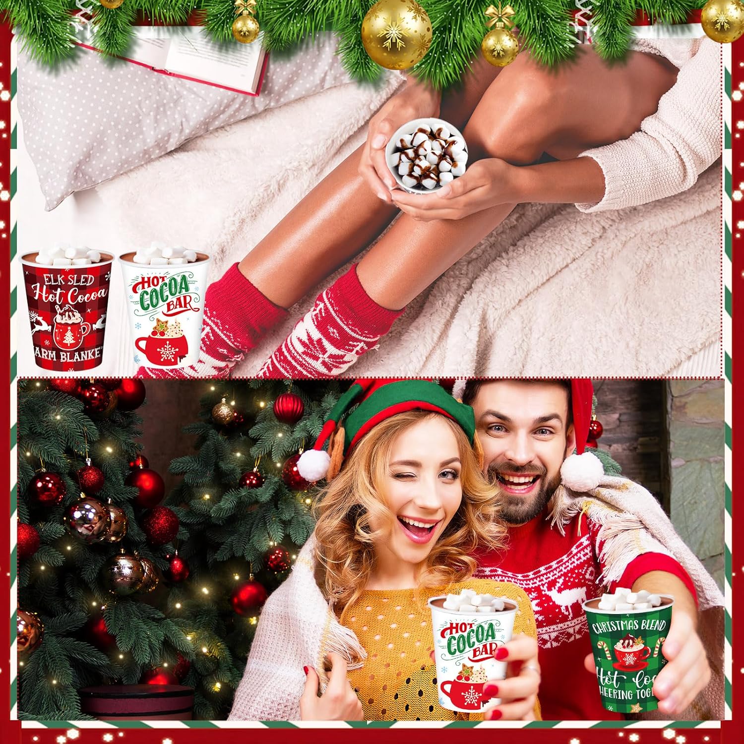 Layhit Vasos de papel de cacao caliente de Navidad, 8 onzas, desechables para bebidas fríascalientes, tazas de chocolate caliente, tazas de café