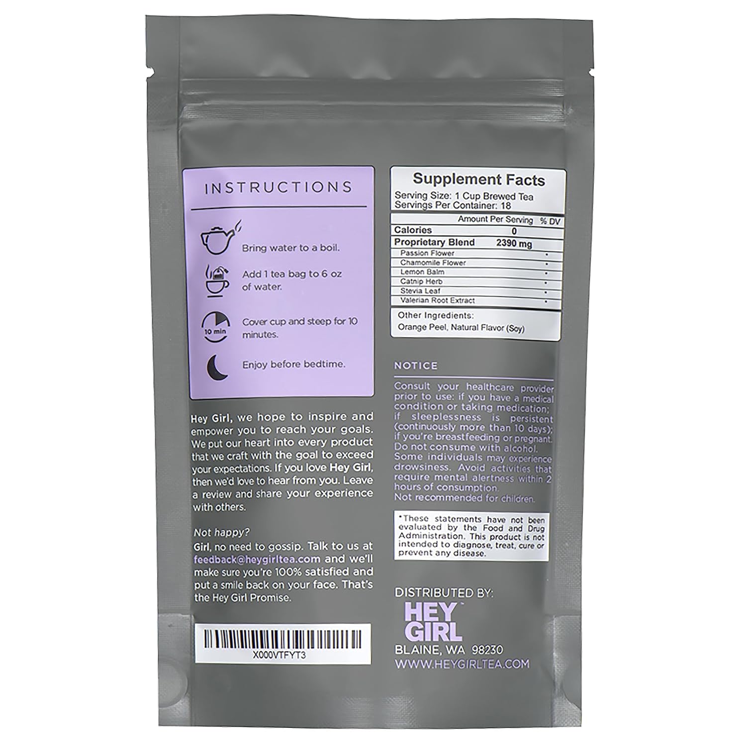 Hey Girl Sleep + Feel Better Tea Bundle – Té para dormir con manzanilla, raíz de valeriana y bálsamo de limón en bolsas de té + té de hierbas Feel