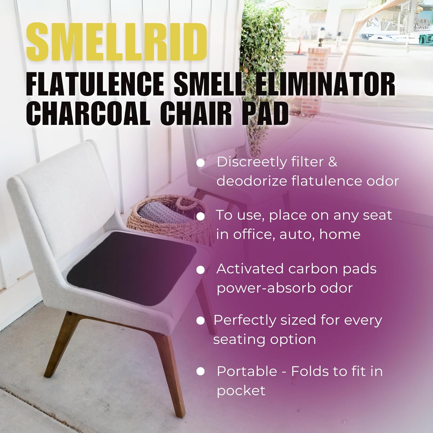 SMELLRID Almohadillas para silla de carbón activado Flatulence Odor Control de 16 x 16 pulgadas detienen el olor vergonzoso y protegen los asientos