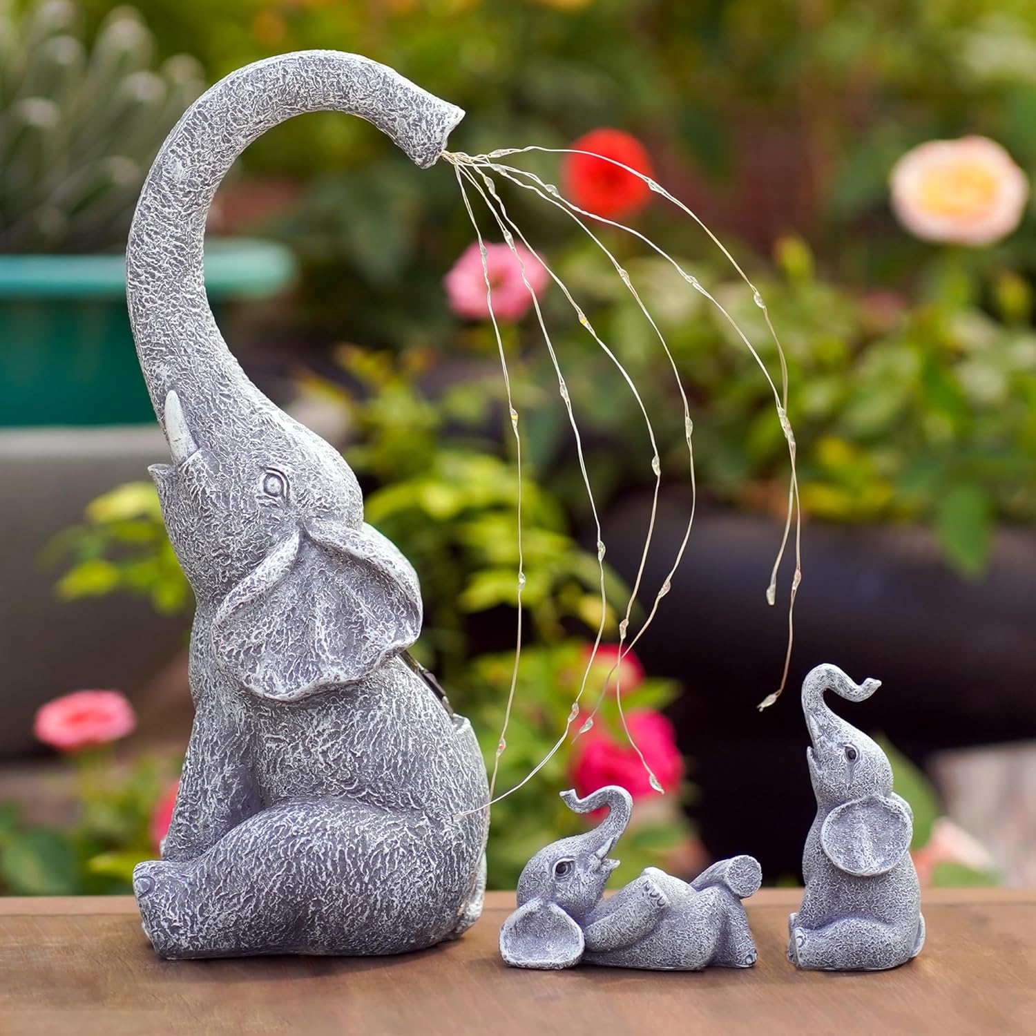 Estatua de elefante con luces de riego solares, decoración de jardín, figuras impermeables para exteriores, regalos de elefante de buena suerte,