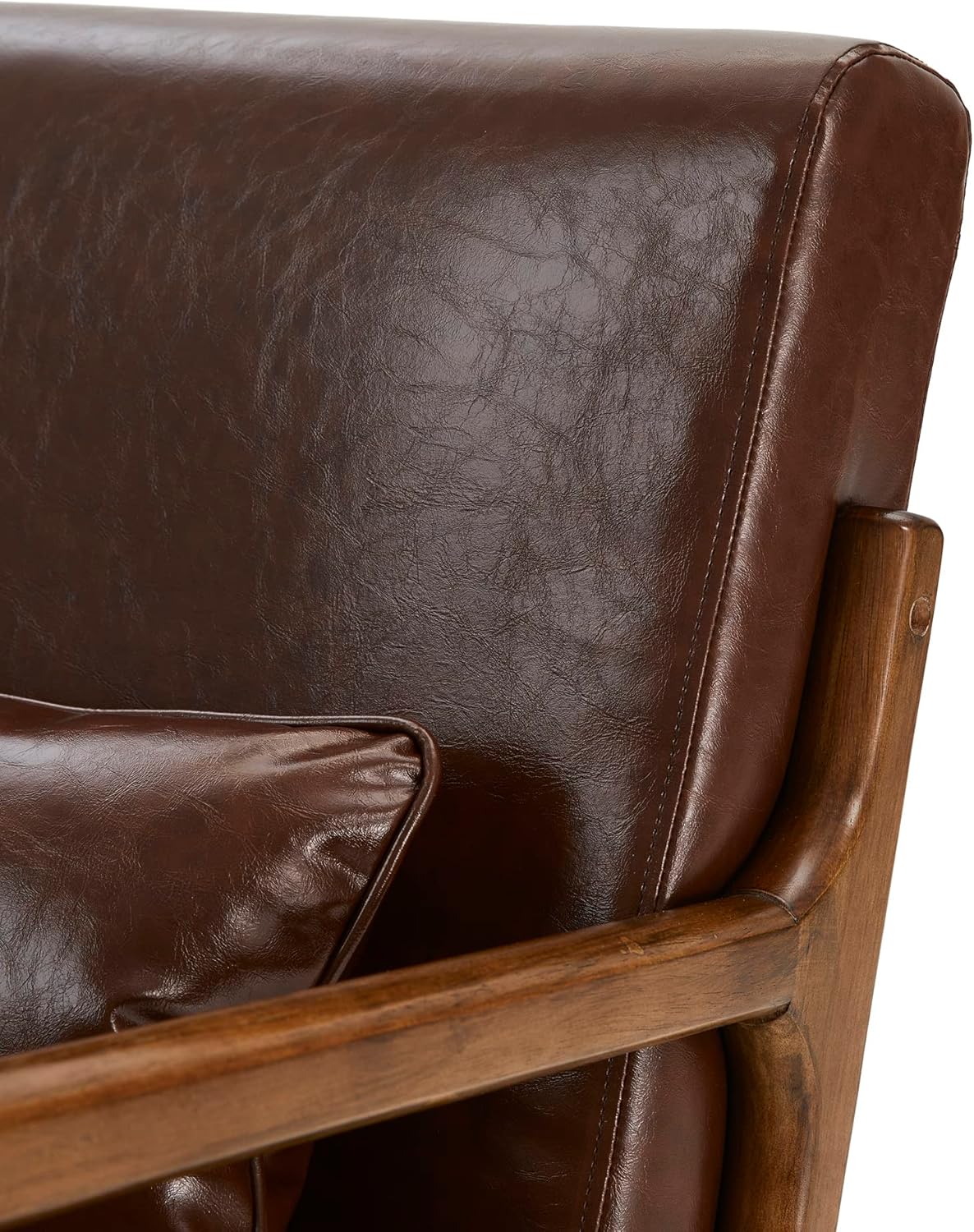 glitzhome 30.75 “H Mid Century Coffee Accent Sillón, Sillón de lectura individual Silla de salón de cuero PU con marco de madera de caucho nogal