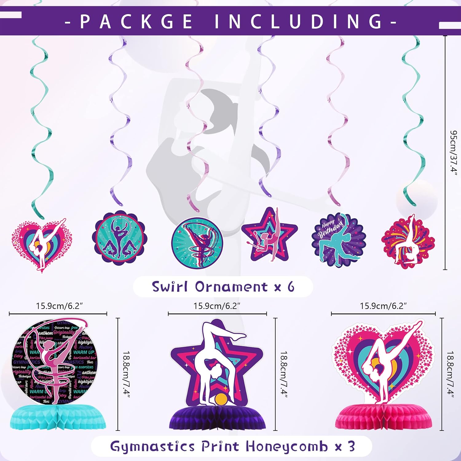 Decoraciones de fiesta de cumpleaños de gimnasia, conjunto de suministros para fiesta de gimnasia con pancarta de cumpleaños, centro de mesa,